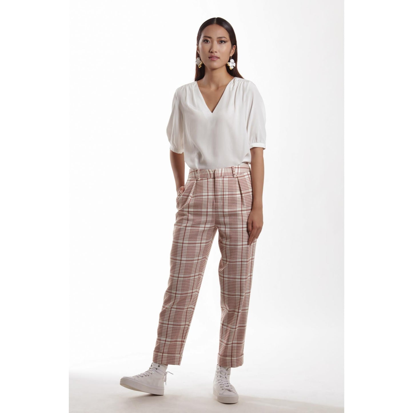 Women Cannes Blouse - Relaxed Fit V-Neck Silk Crepe Blouse - White