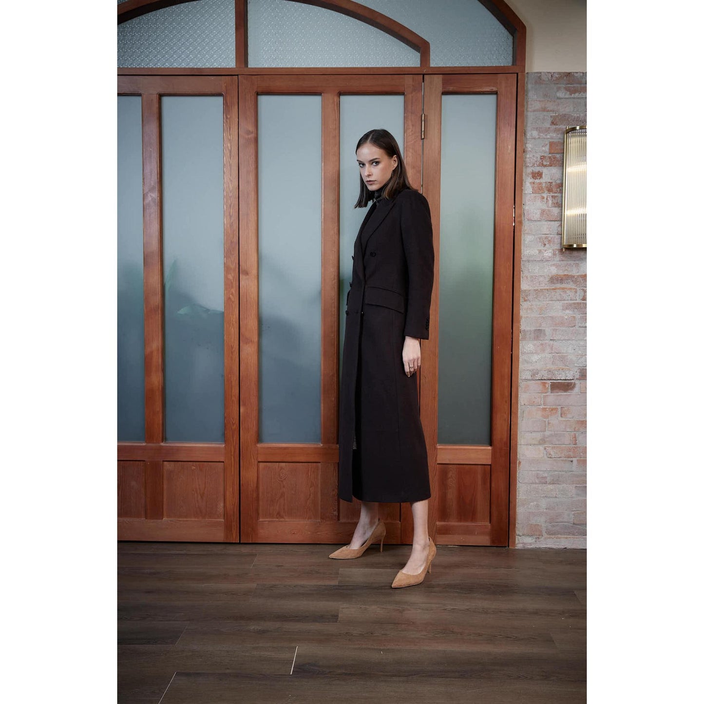 Women Agueda Coat - Long Double-Breasted Coat - Autumn Brown