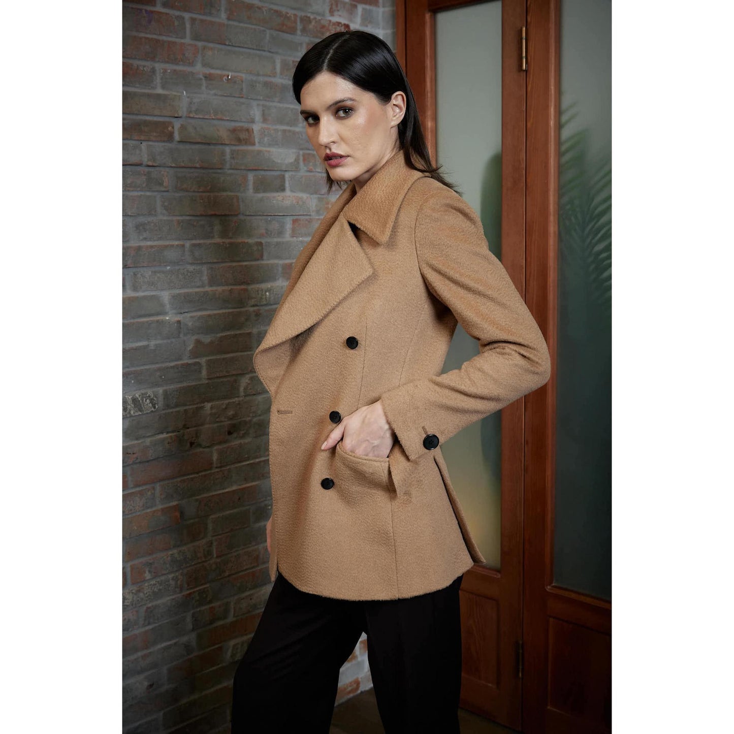 Women Barcelos Coat - Peacoat in Camel Beige Wool