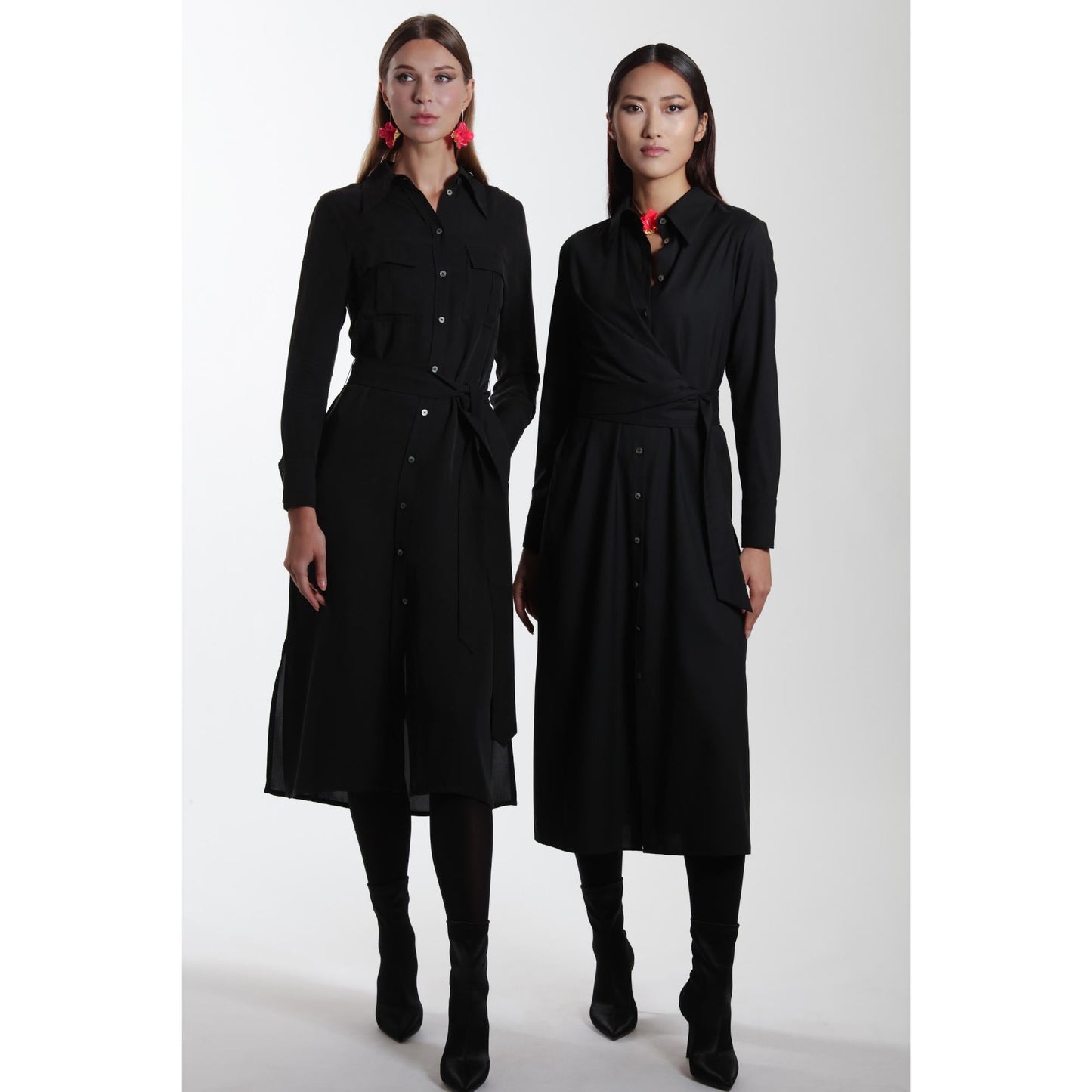 Women Mulhouse Dress - Everyday Wrap Shirt Dress - Black
