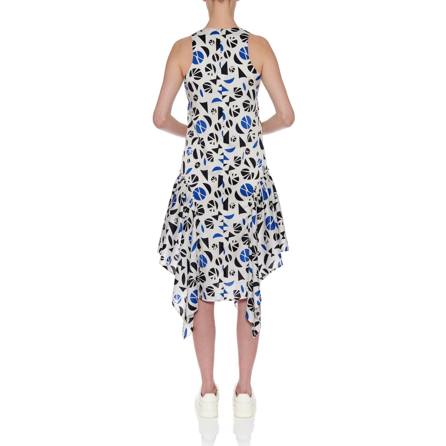 Women Malaga Dress - Sleeveless Shift Dress With Side Drapes in A Print - Print Black/Blue