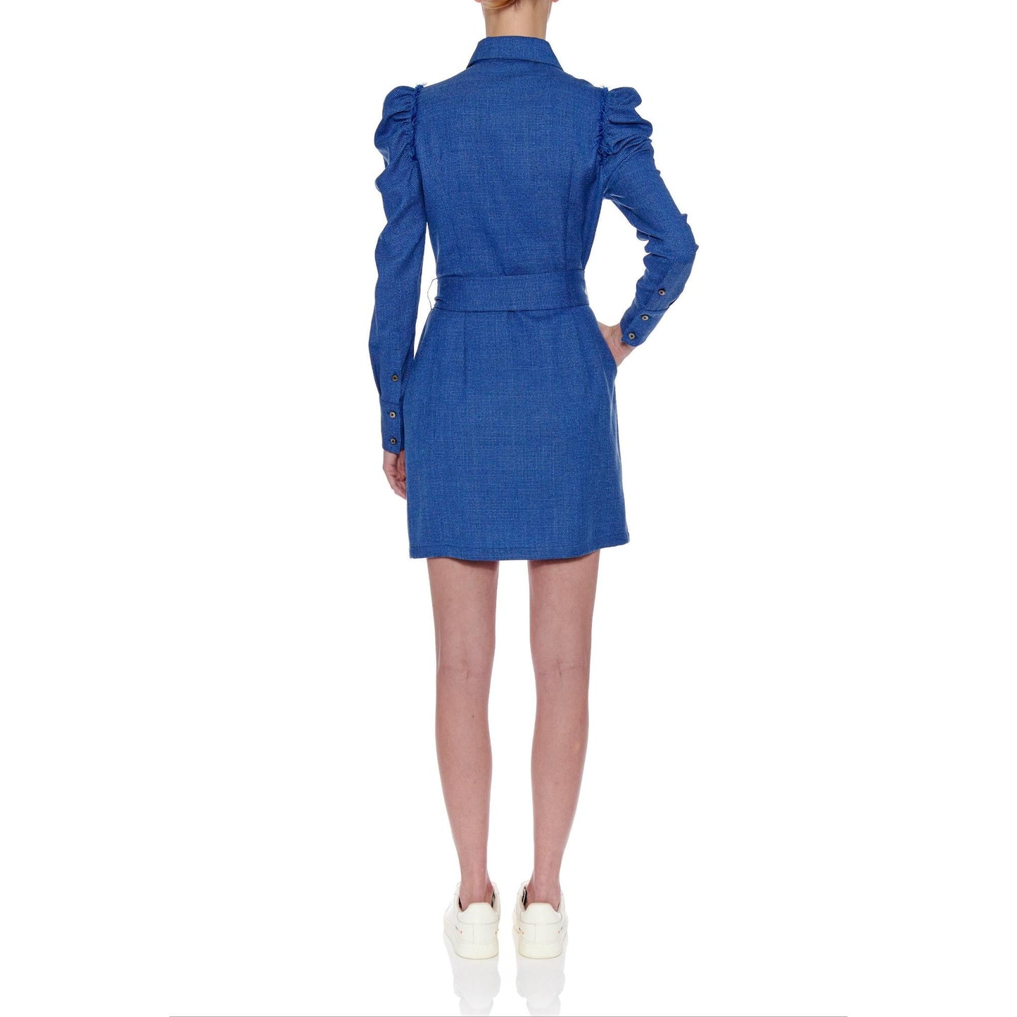 Women Jean Dress - Short Shirt Dress With Leg Of Mutton Long Sleeve in Blue