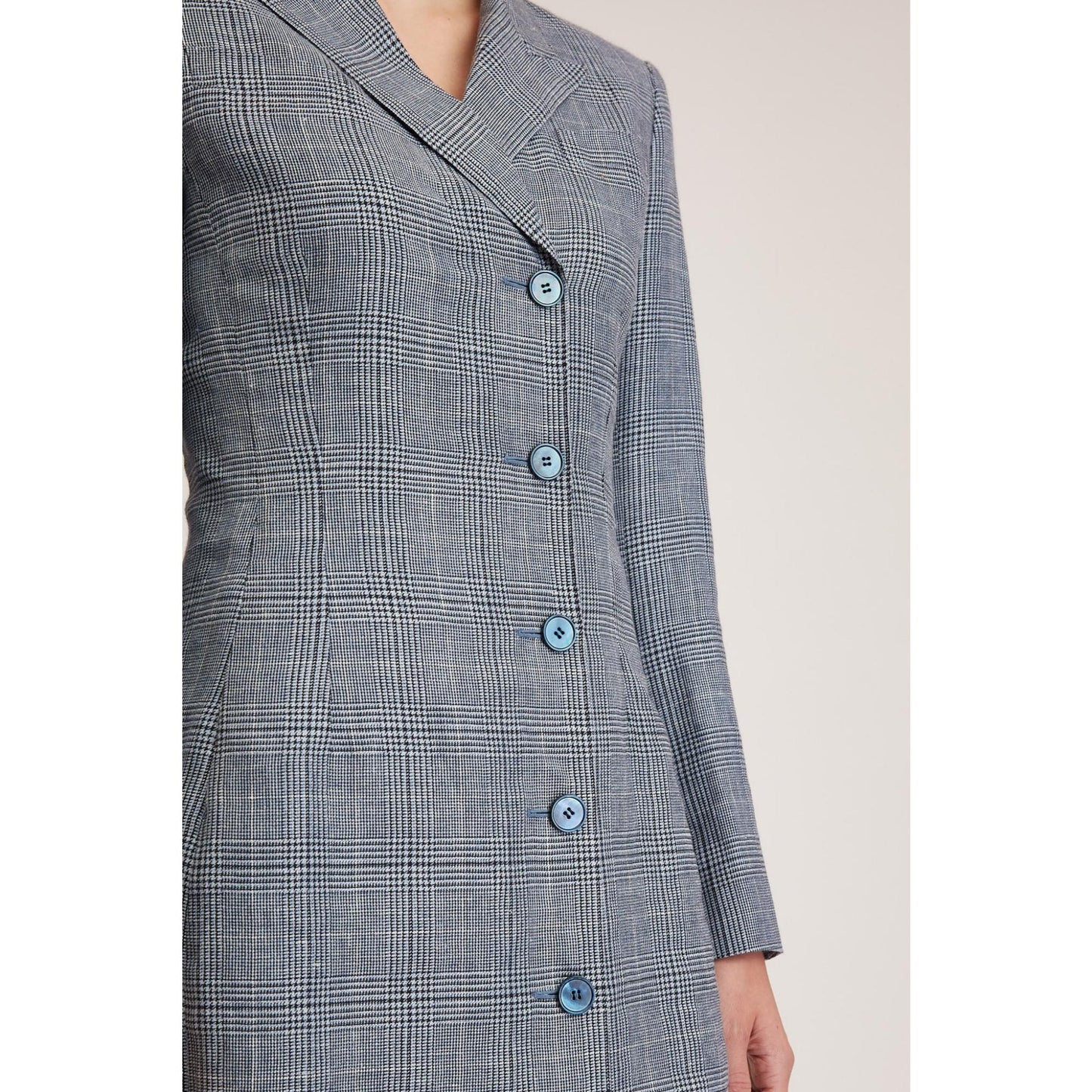 Women Ely Dress - Tailored Long Sleeved Dress in Blue Princess Check