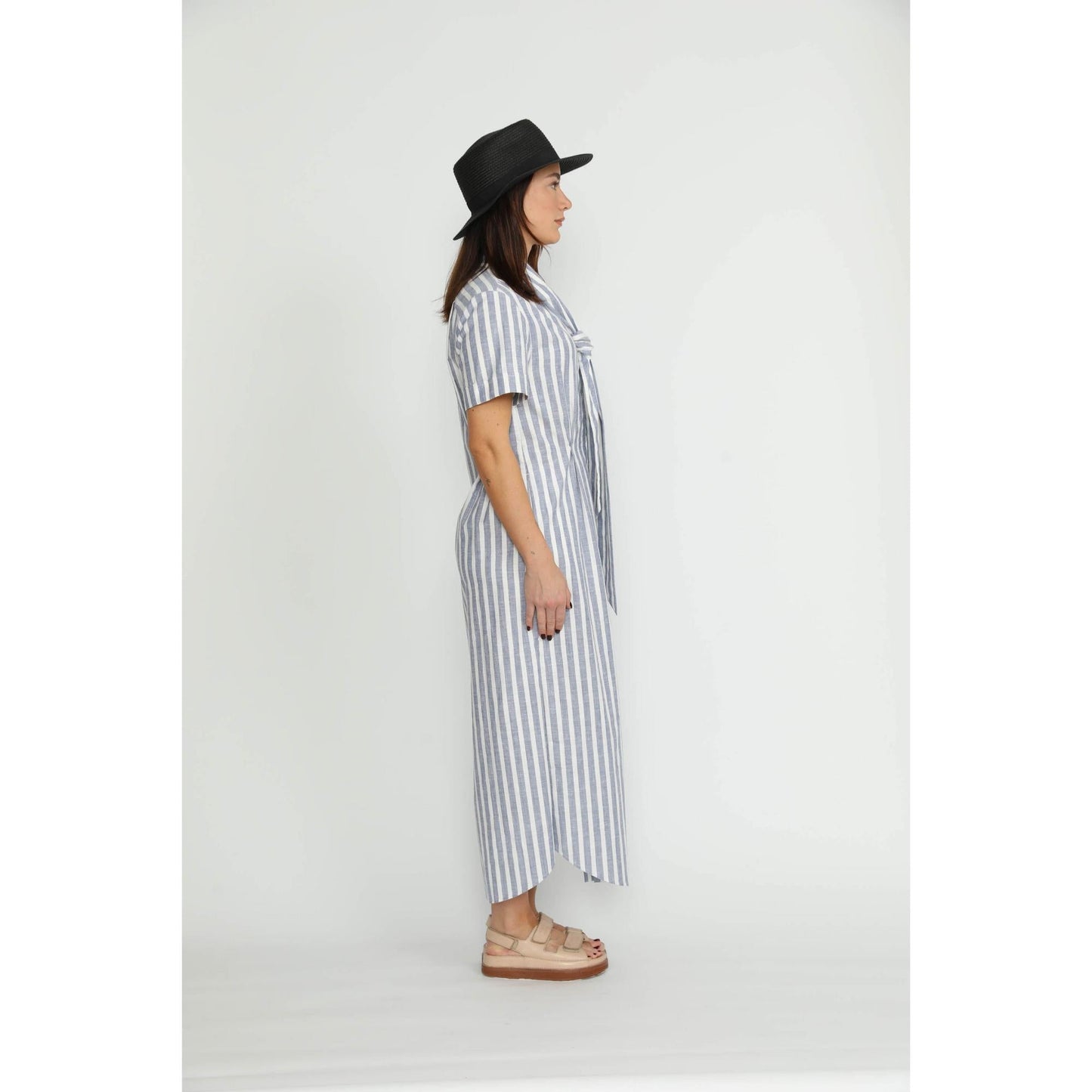 Women Port Dress - Port Relaxed Maxi Chambray Stripe Dress - Denim/White