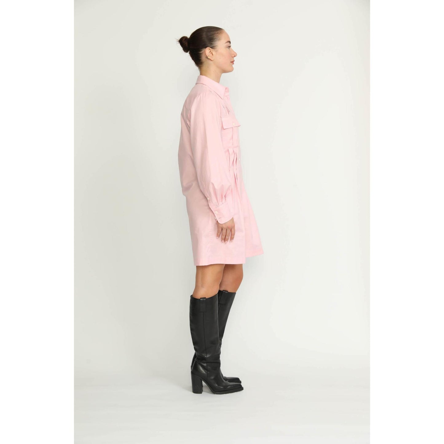Women Pully Dress - Pully Short Shirt Dress in Pink Oxford