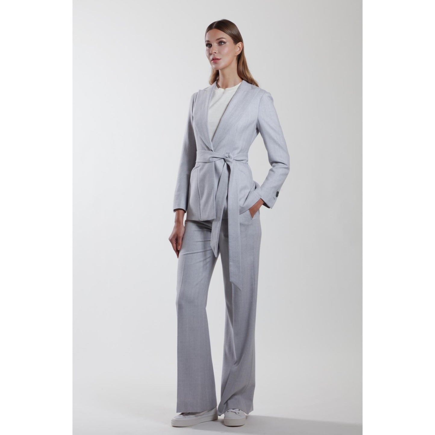 Women Montpellier - Wool Suit Jacket With Peaked Lapels Sky Grey Herringbone