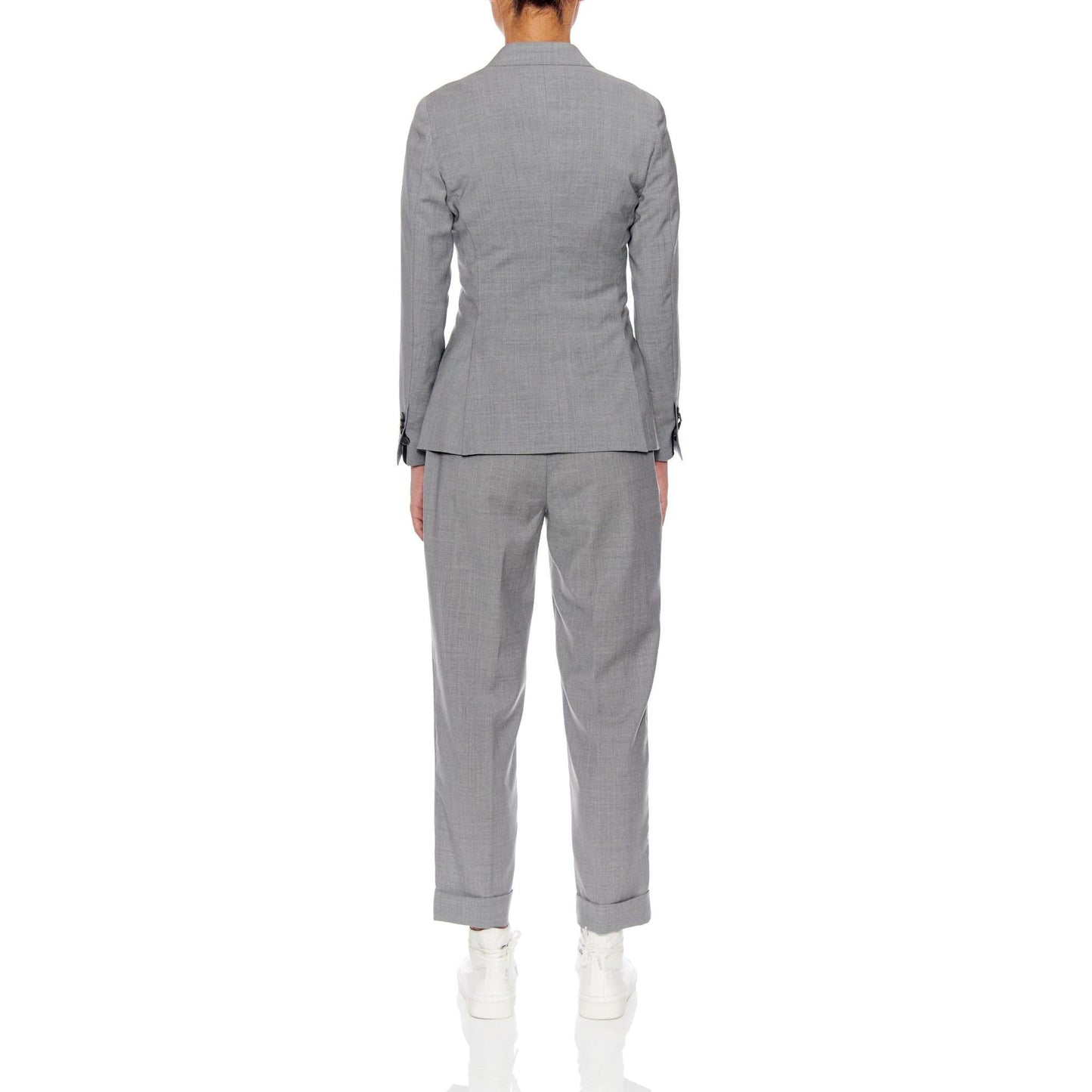 Women Nice Jacket - Double Breasted Slim Fit Wool Suit Jacket in Grey