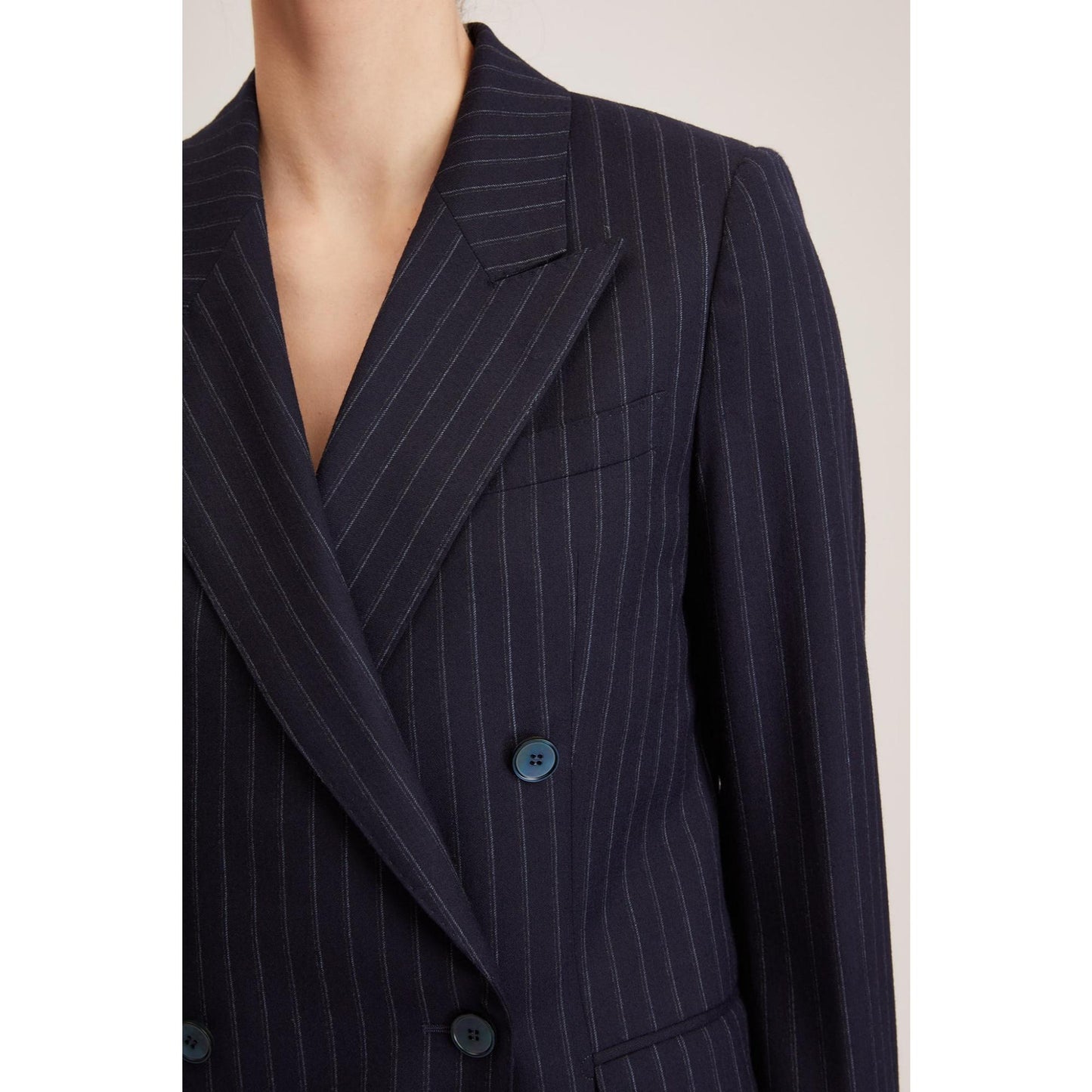 Women Bristol Jacket - Classic Double Breasted Suit Jacket in Navy Wool