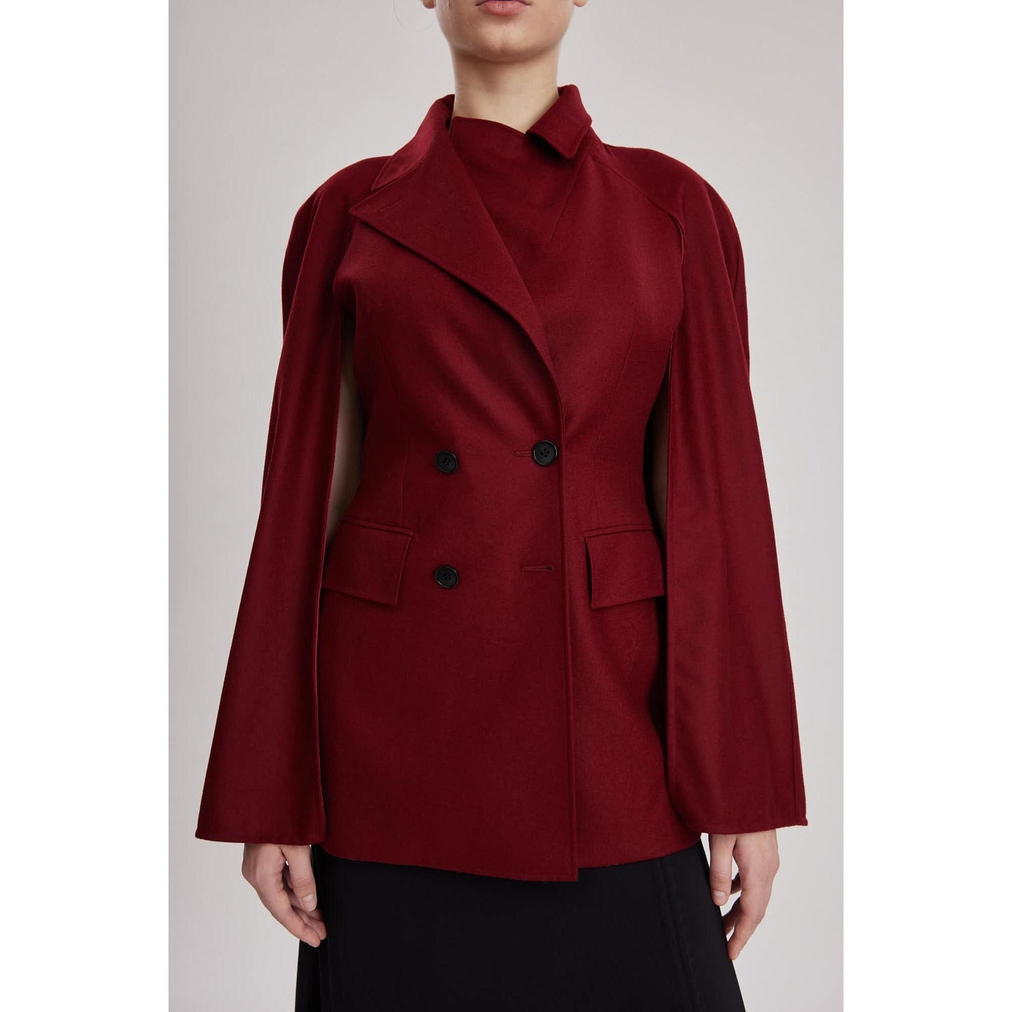 Women Devon Jacket - Double Breasted, Sleeveless Jacket /Cape in Red Wine Wool
