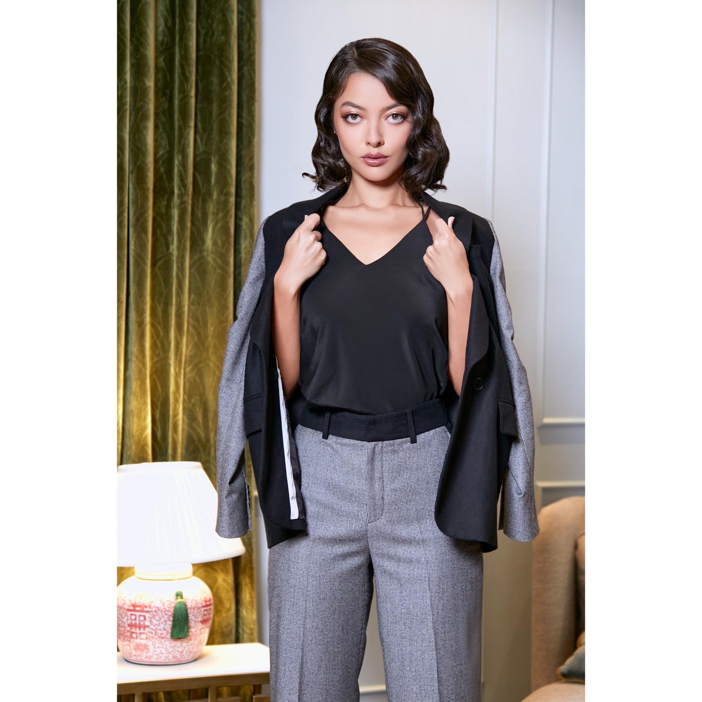 Women Kingston Jacket - Relaxed Fit, Double Breasted Suit Jacket in Black