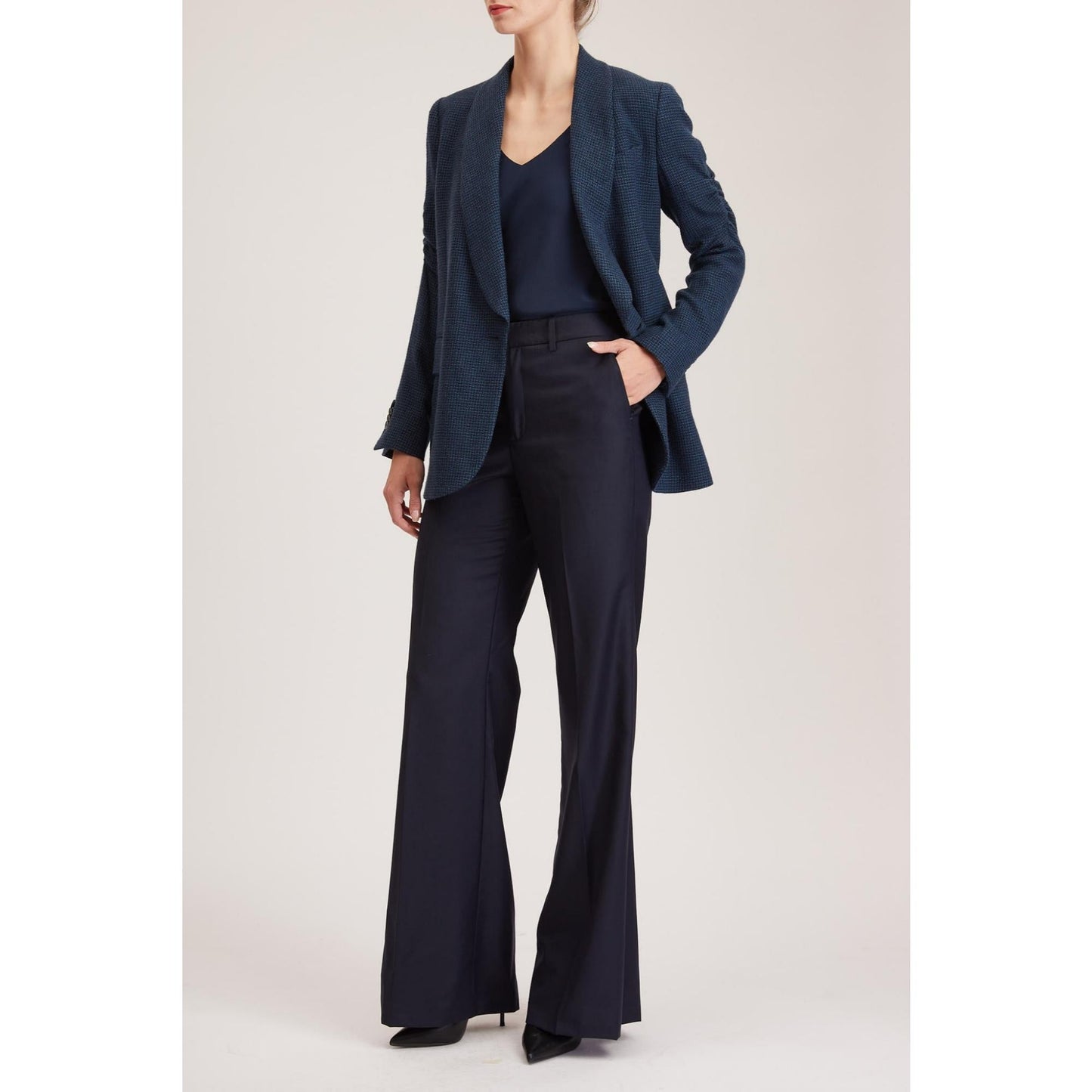 Women Kingston Jacket - Relaxed Fit, Double Breasted Jacket in Denim Blue Basketweave