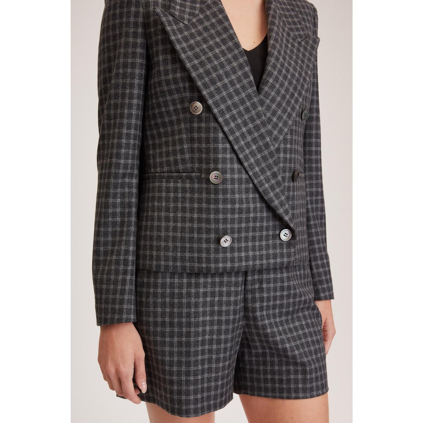 Women Oviedo Jacket - Peaked Lapels, Double Breasted Jacket in Navy - Dark Grey