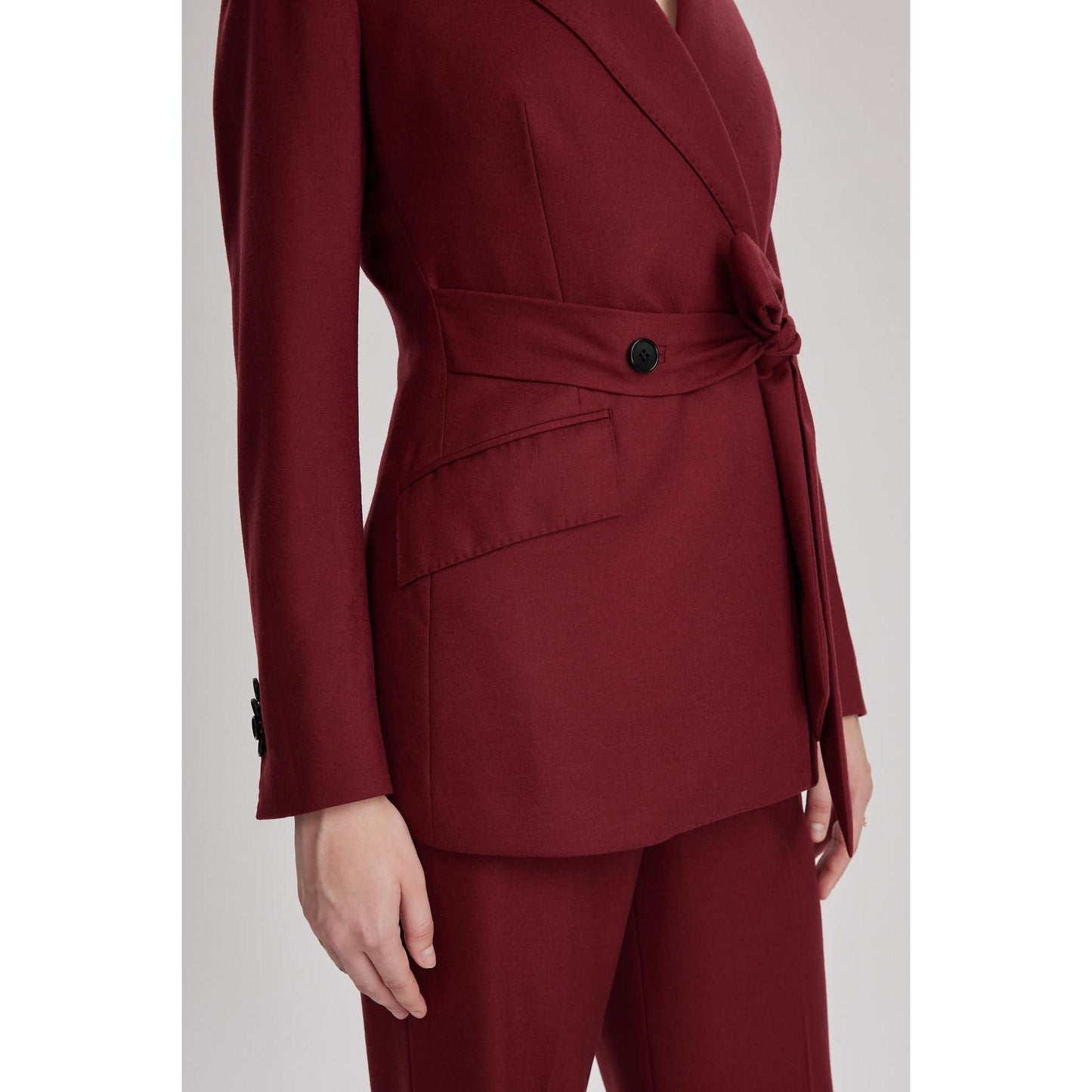 Women Oxford Jacket - Double Breasted Suit Jacket in Red Wine Wool Crepe