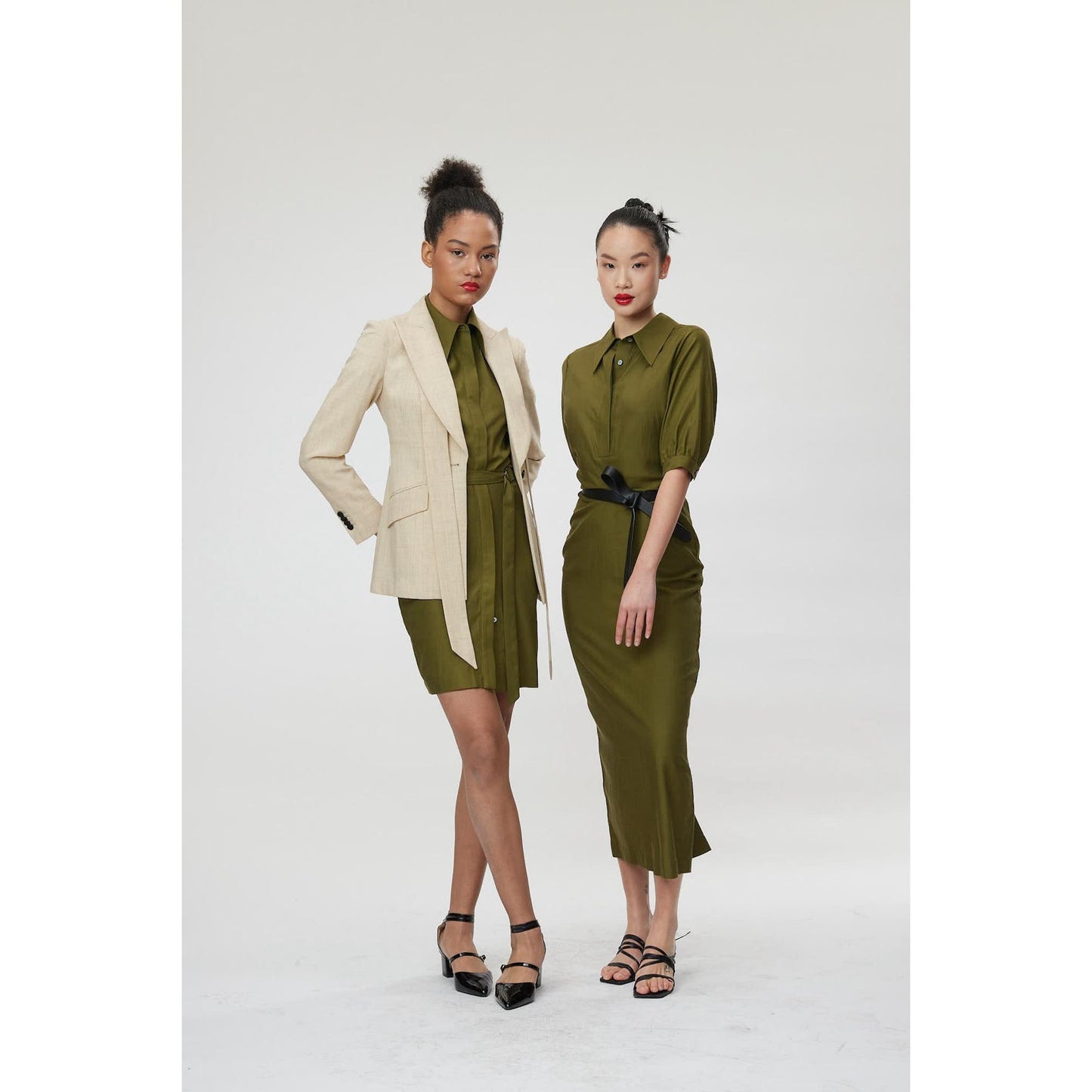 Women Montpellier Jacket - Slim Fit One Button Belted Suit Jacket in Sand - Beige