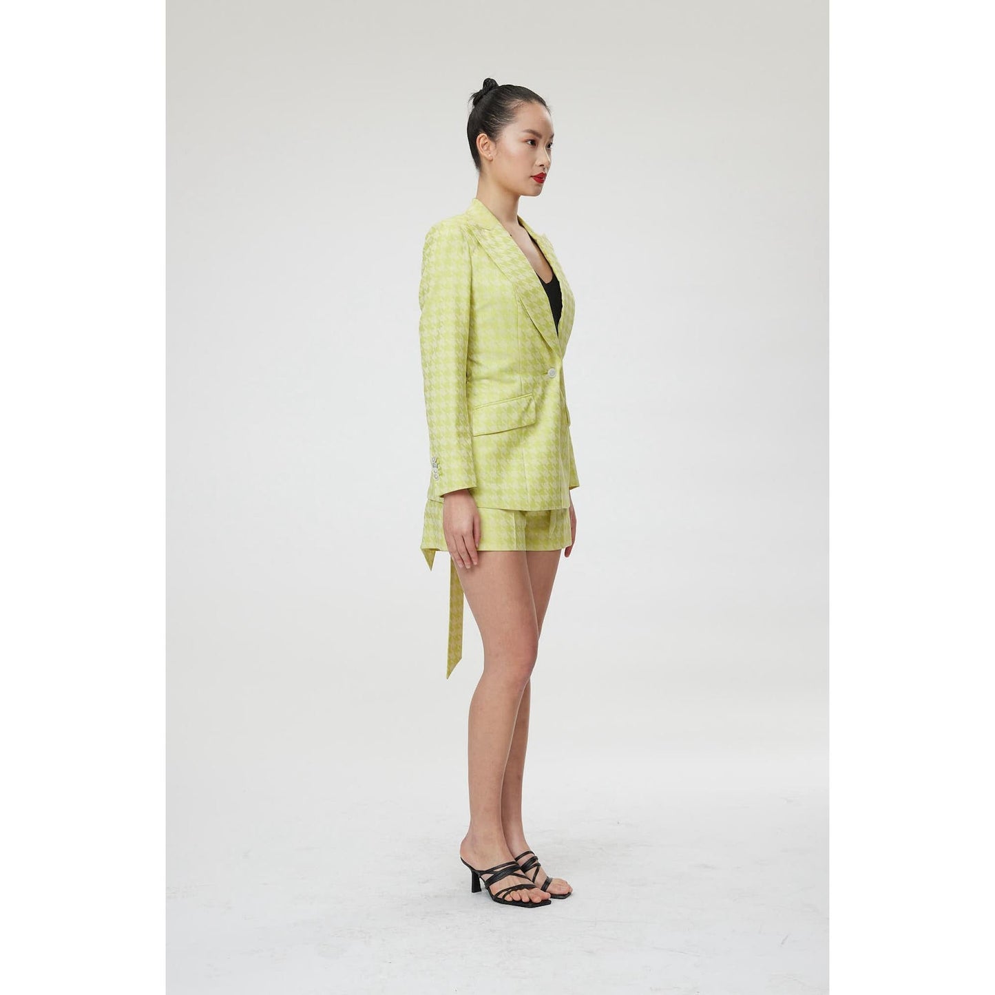 Women Montpellier Jacket - Slim Fit One Button Belted Suit Jacket in Lime Green