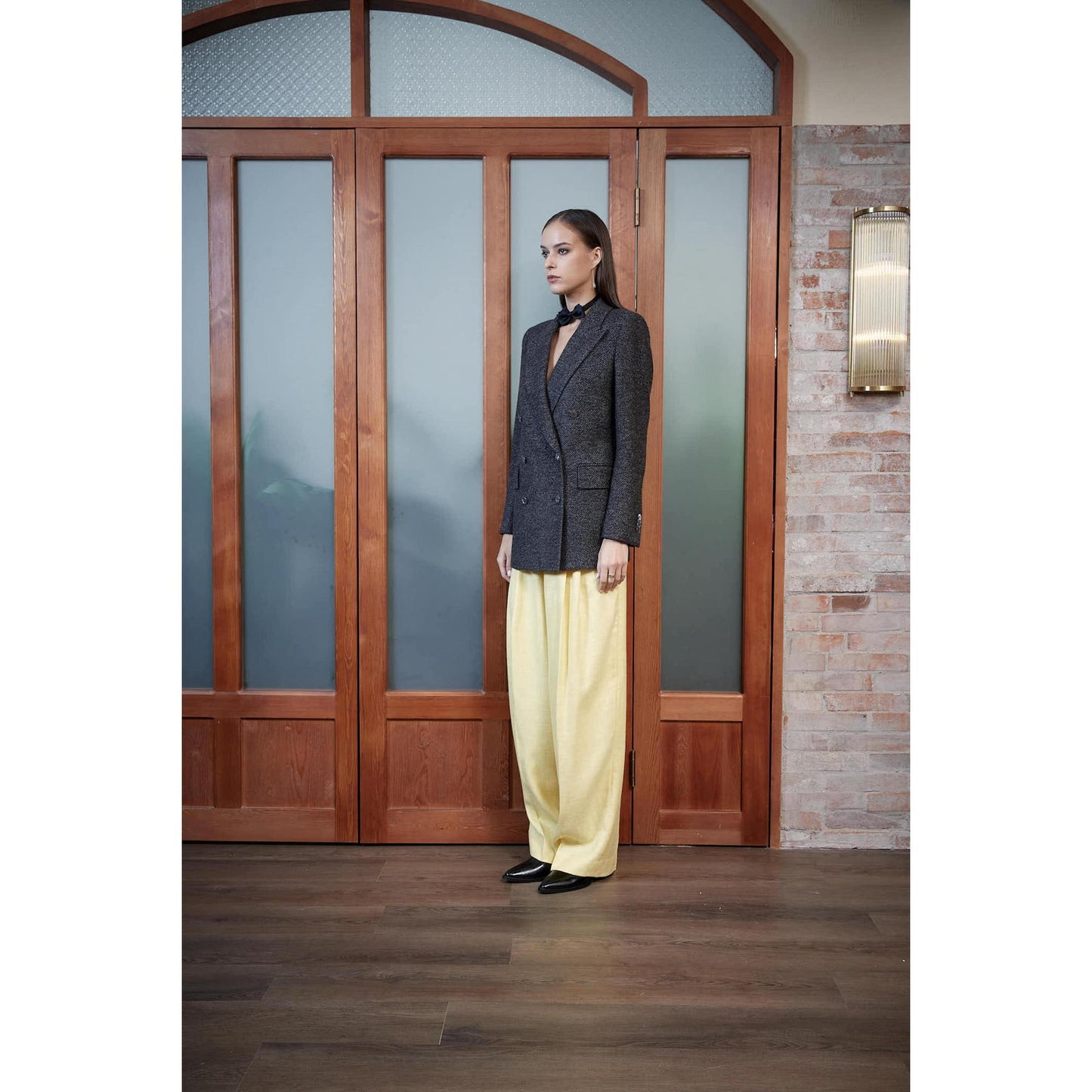 Women Bristol Jacket - Double Breasted Jacket in Bird'S-Eye - Two tone Charcoal