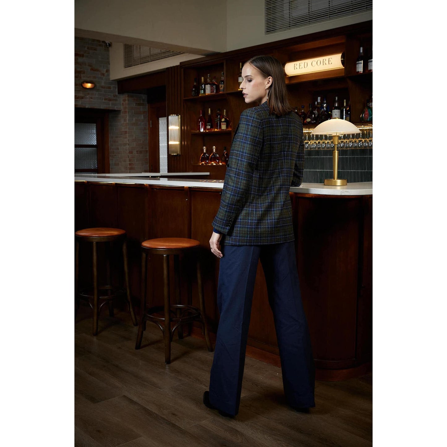 Women Amarante Jacket - Double Breasted Tartan Jacket - Midnight Blue