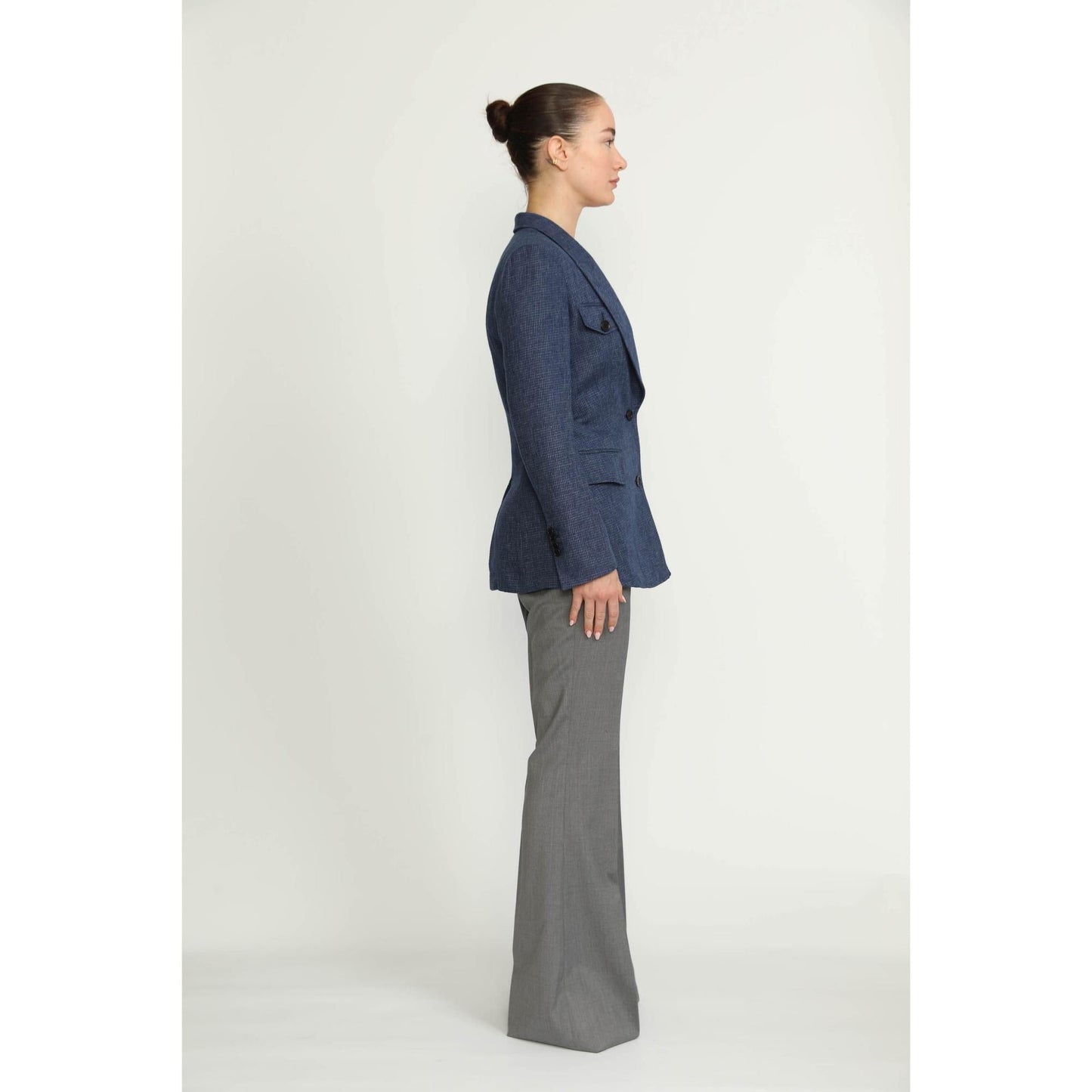 Women Cologny Jacket - Cologny Denim Blue Check Casual Jacket