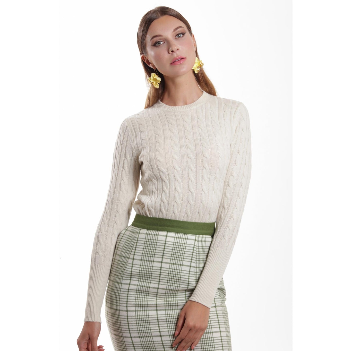 Women Strasbourg - Cable Knit Cashmere Sweater in White