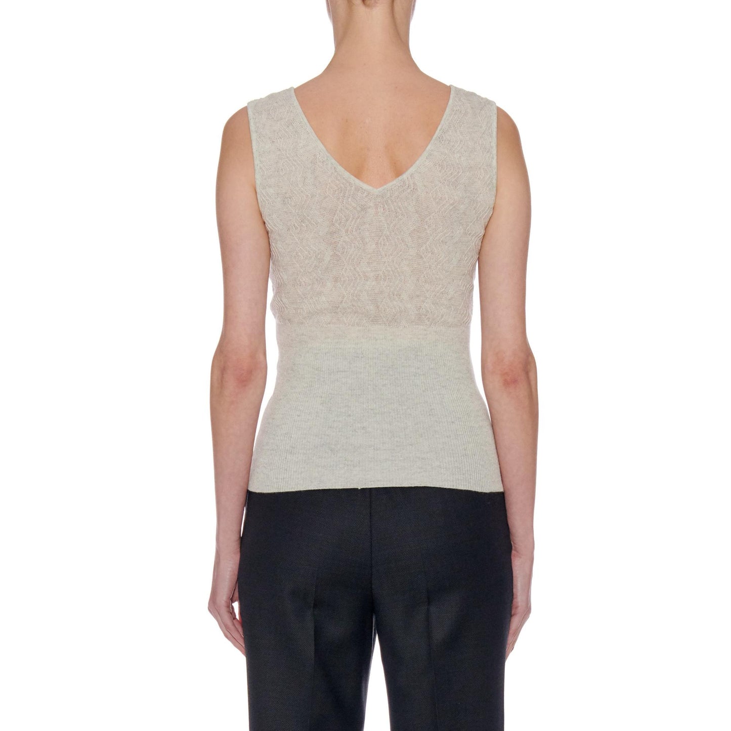 Women Cadiz Top - Cropped V-Neck Sleeveless Knit Top - White - Catkin