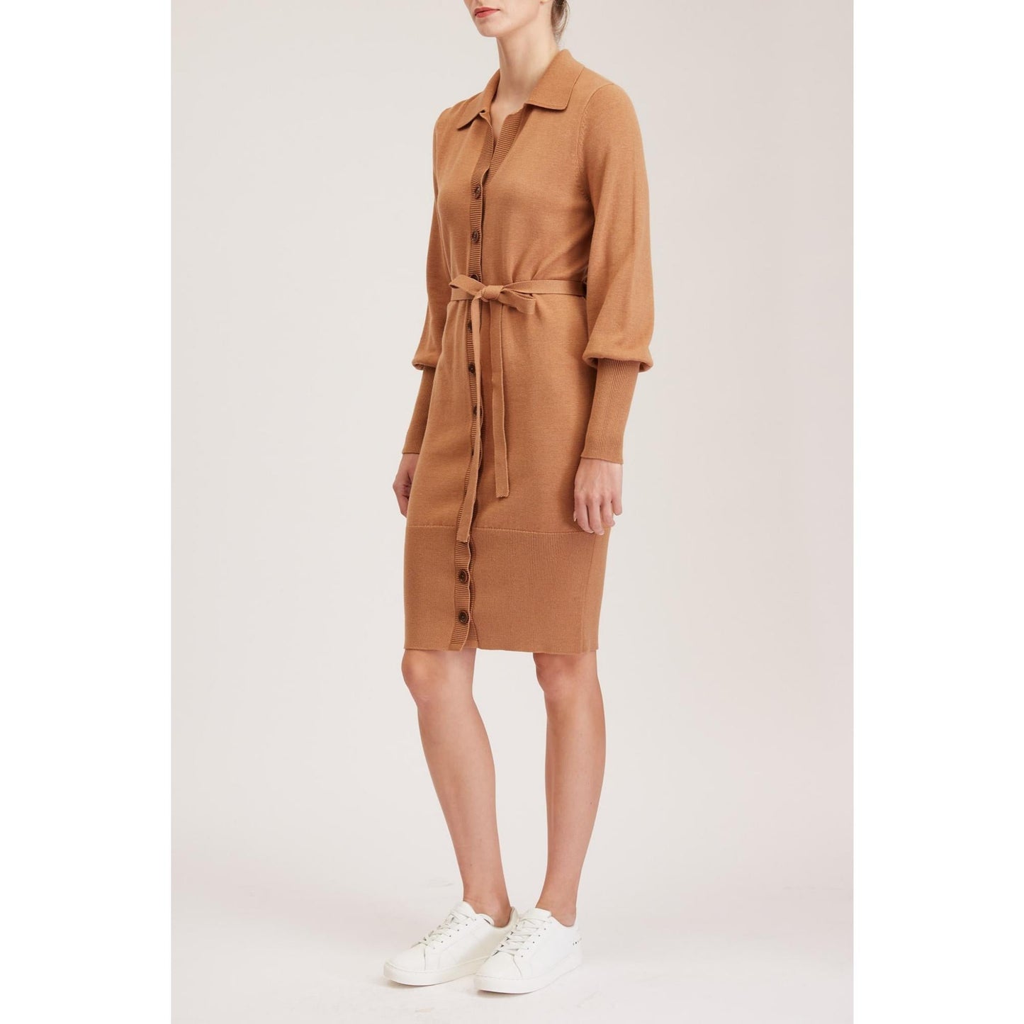 Women Swindon Knit Dress - Plain Knit, Loose Fit Midi Dress in Beige