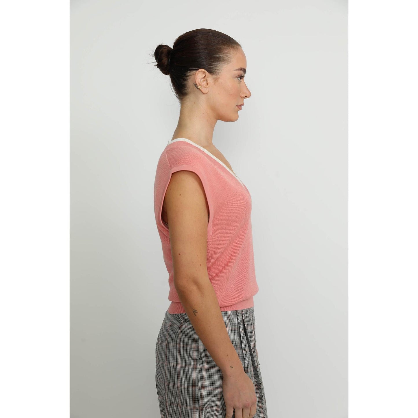 Women Aarau Top - Aarau Oversized Blouse - Pink/White (HK Stock)