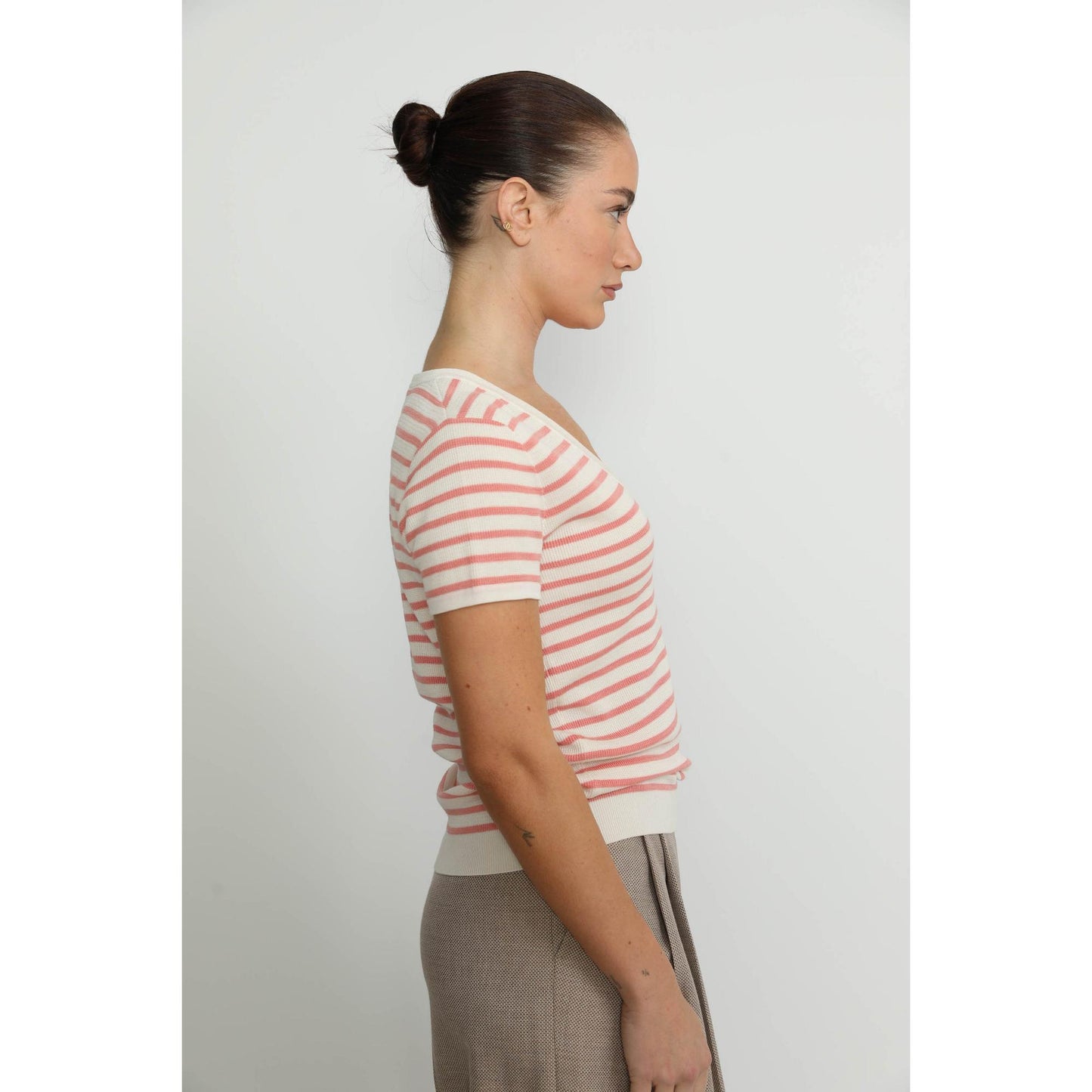 Women Pisa - Pisa V-Neck T-Shirt in Pink/ White Stripe