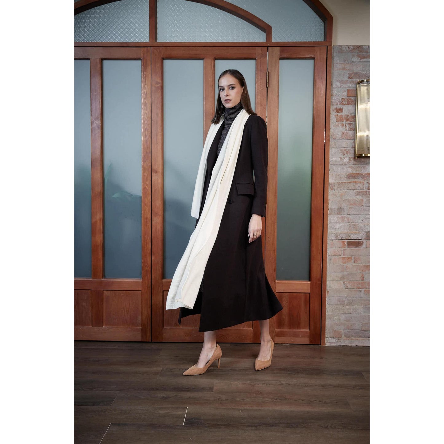 Women Caimbra Knit Scarf - Twill Knit Shawl in White