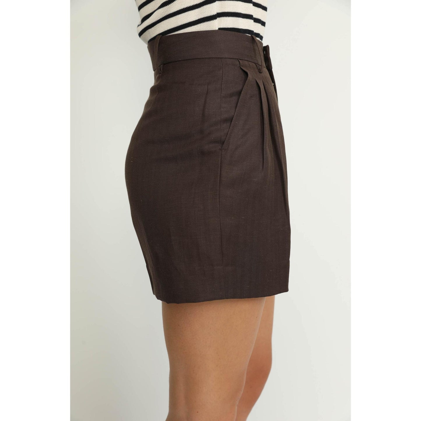 Women Biel Shorts - Biel High Waisted Shorts in Brown Herringbone