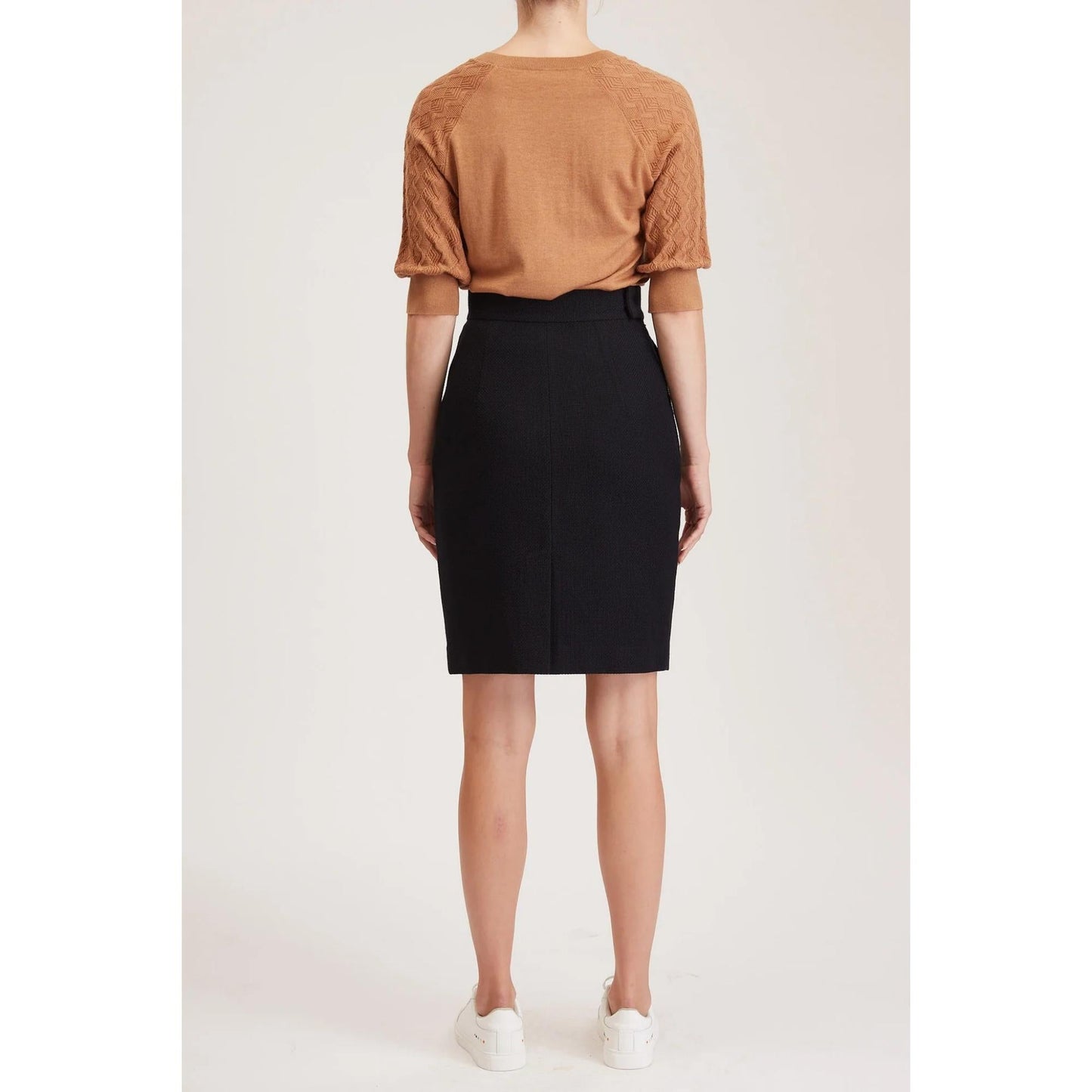 Women Cavan Skirt - Pencil Skirt in in Navy Blue Basketweave