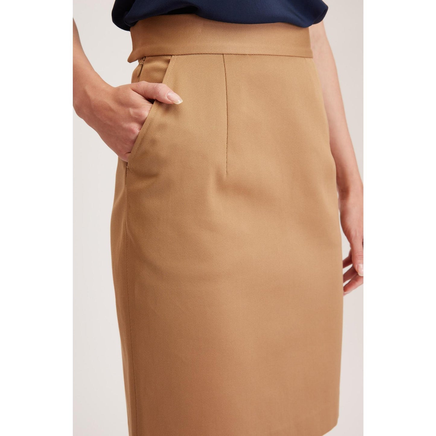 Women Cavan Skirt - Pencil Skirt in Camel Cotton Twill