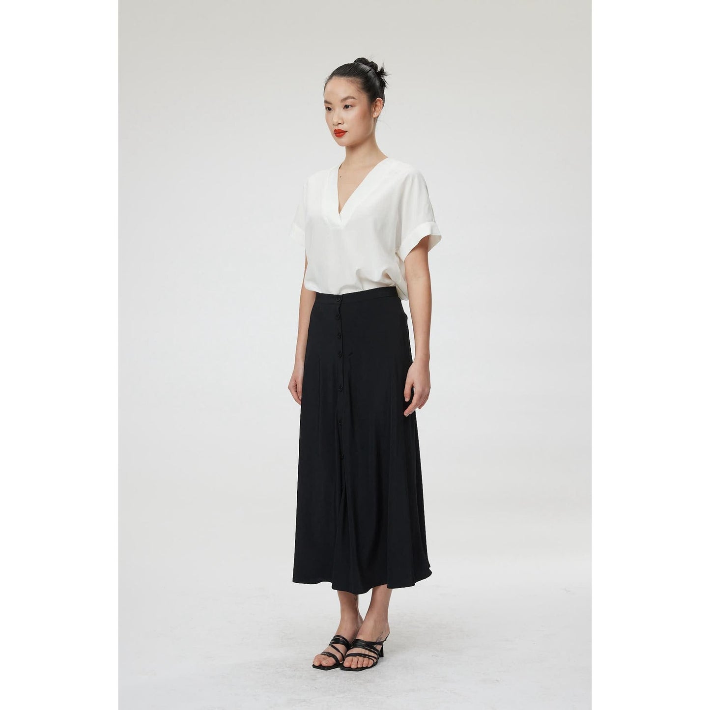 Women Perugia Skirt - Midi A-Line Skirt in Black