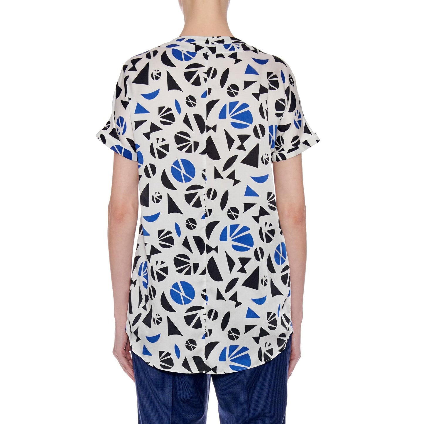 Women Lleida Top - Short Sleeve Loose Fit Summer Blouse - Print Black/Blue