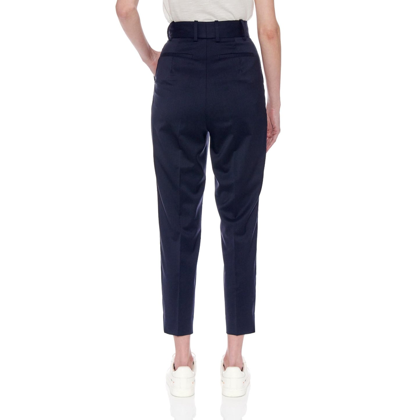 Women Dunkrik Trousers - High-Waisted Slim Cigarette Trousers in Navy