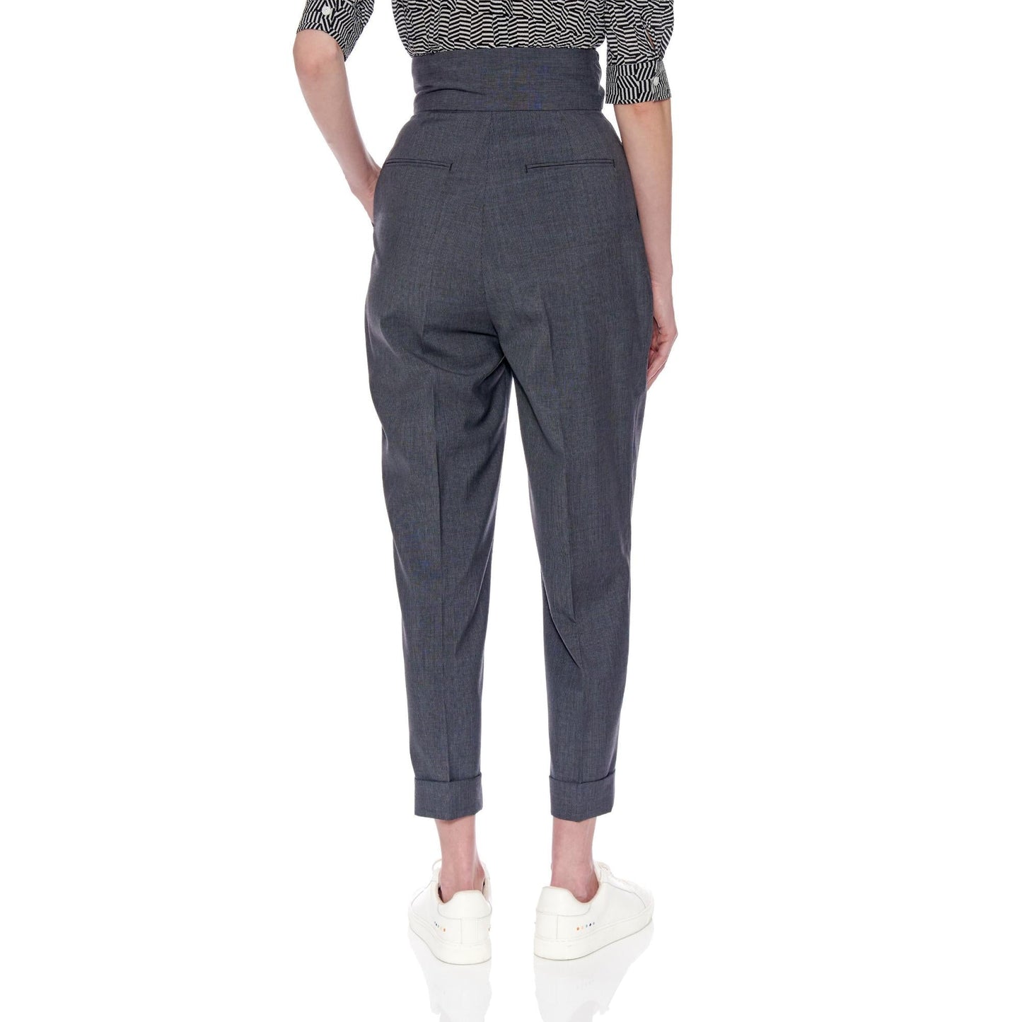 Women Huesca Trousers - High Waisted Pleated Cigarette Trouser - Grey