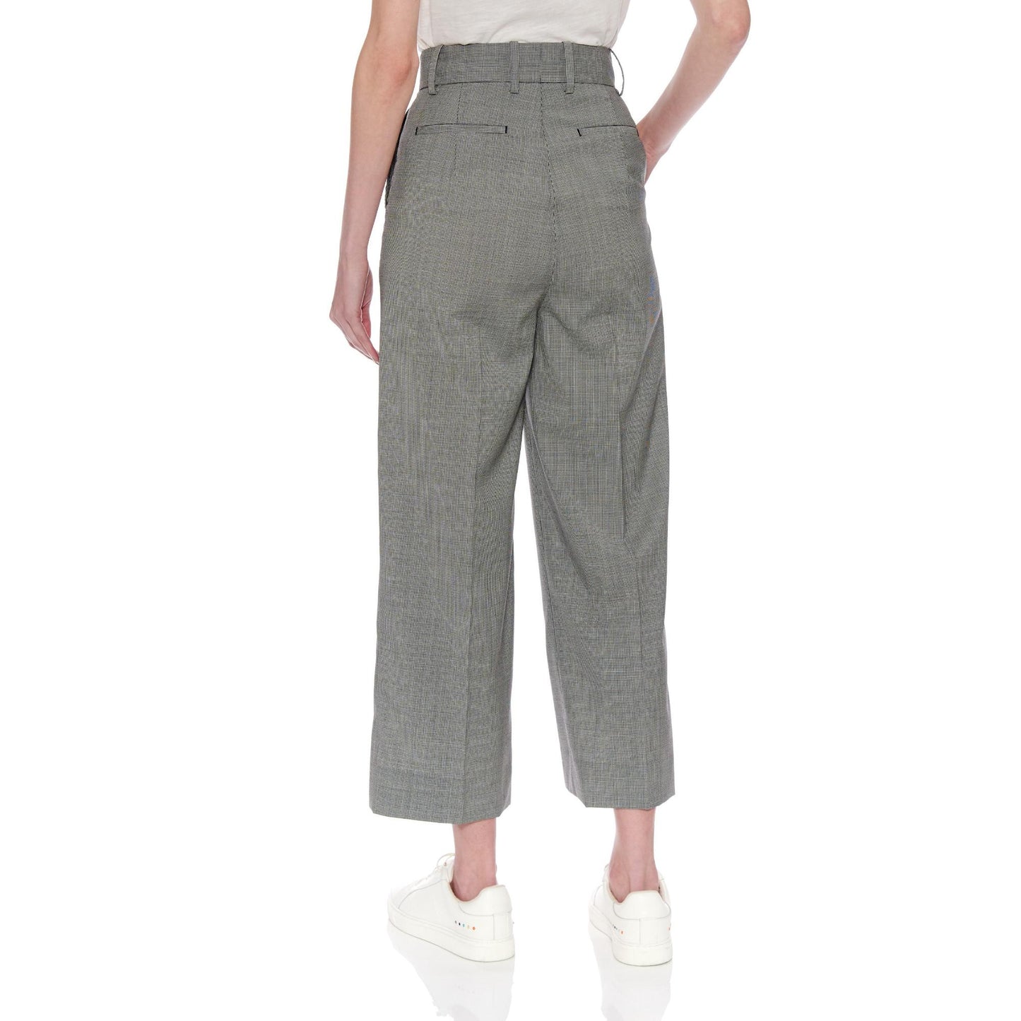 Women Teruel Trousers - High-Waisted Wideleg Cropped Trousers - Black and white