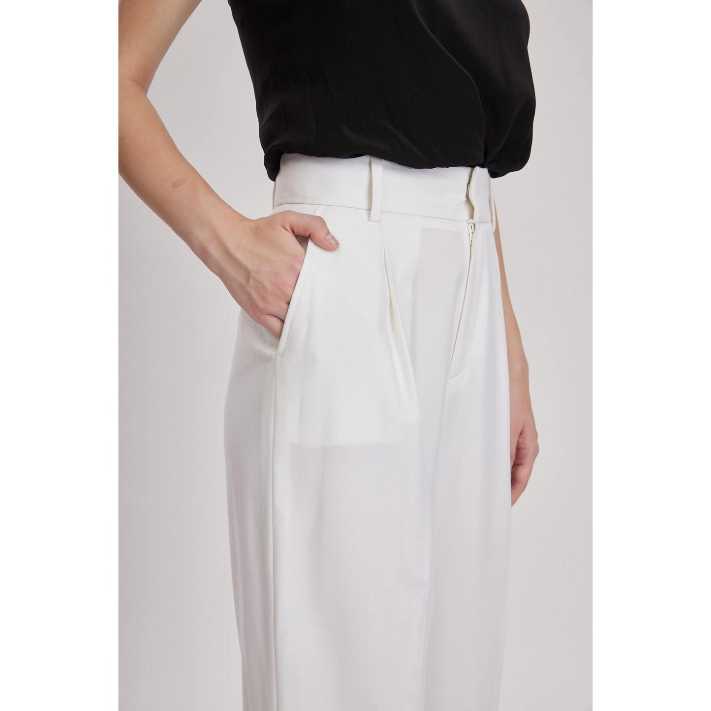 Women Almeria Trouser - Wide Leg, High Waisted Long Trousers in White Wool