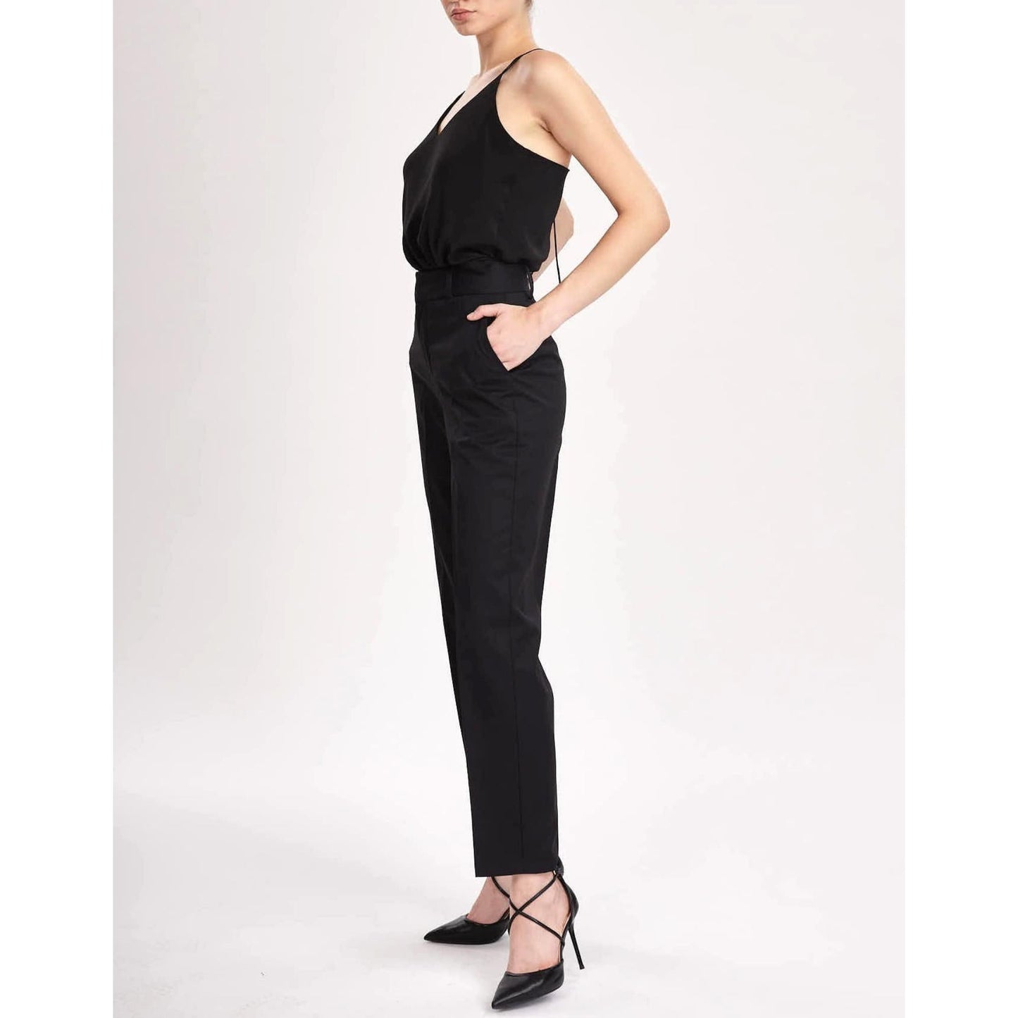 Women Dunkrik Trouser - High-Waisted Slim Cigarette Trousers in Black Wool