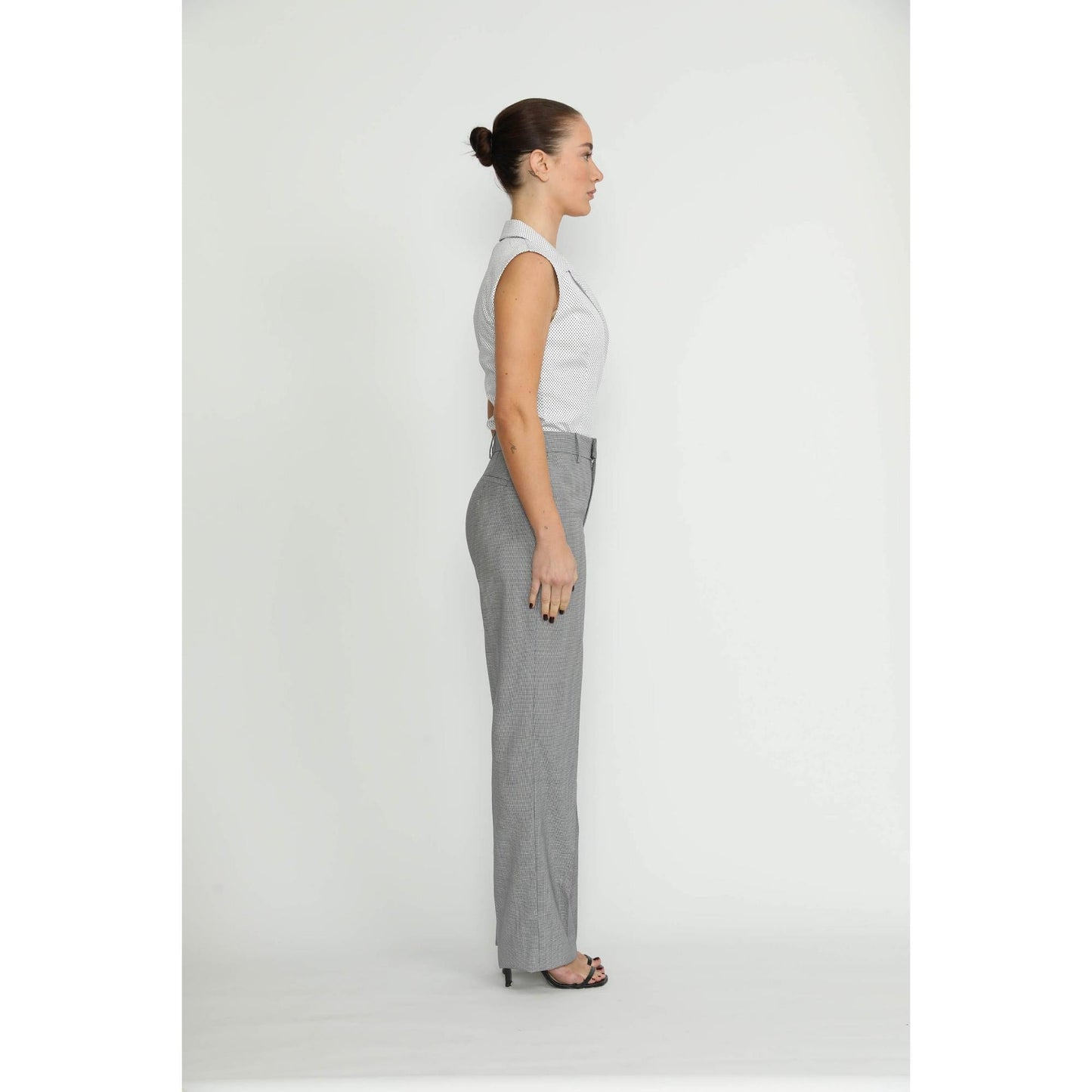Women Elvas Trousers - Elvas Fitted Black/White Mini Houndstooth Trousers