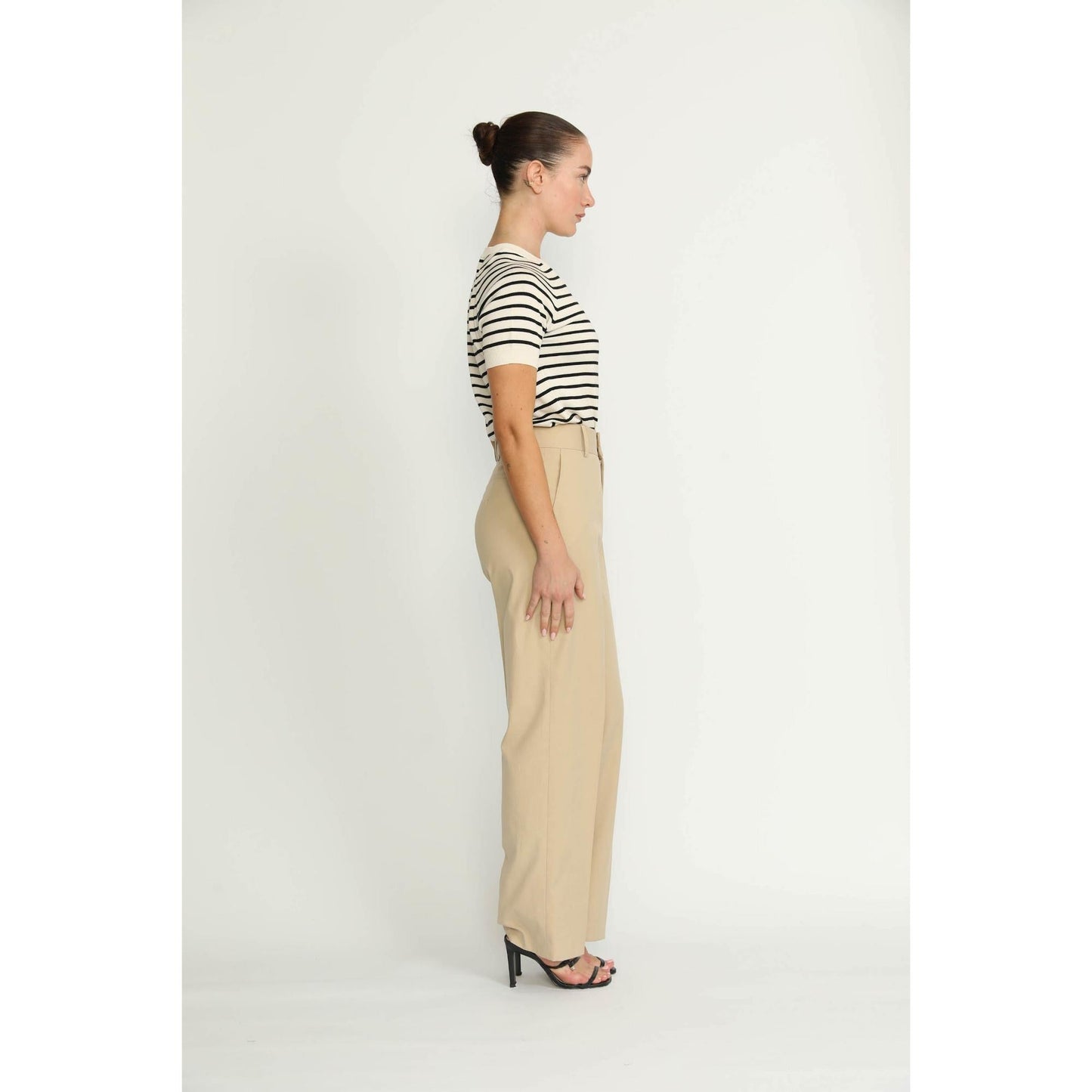 Women Manchester Trousers - Manchester High-Waisted Khaki Beige Twill Trousers