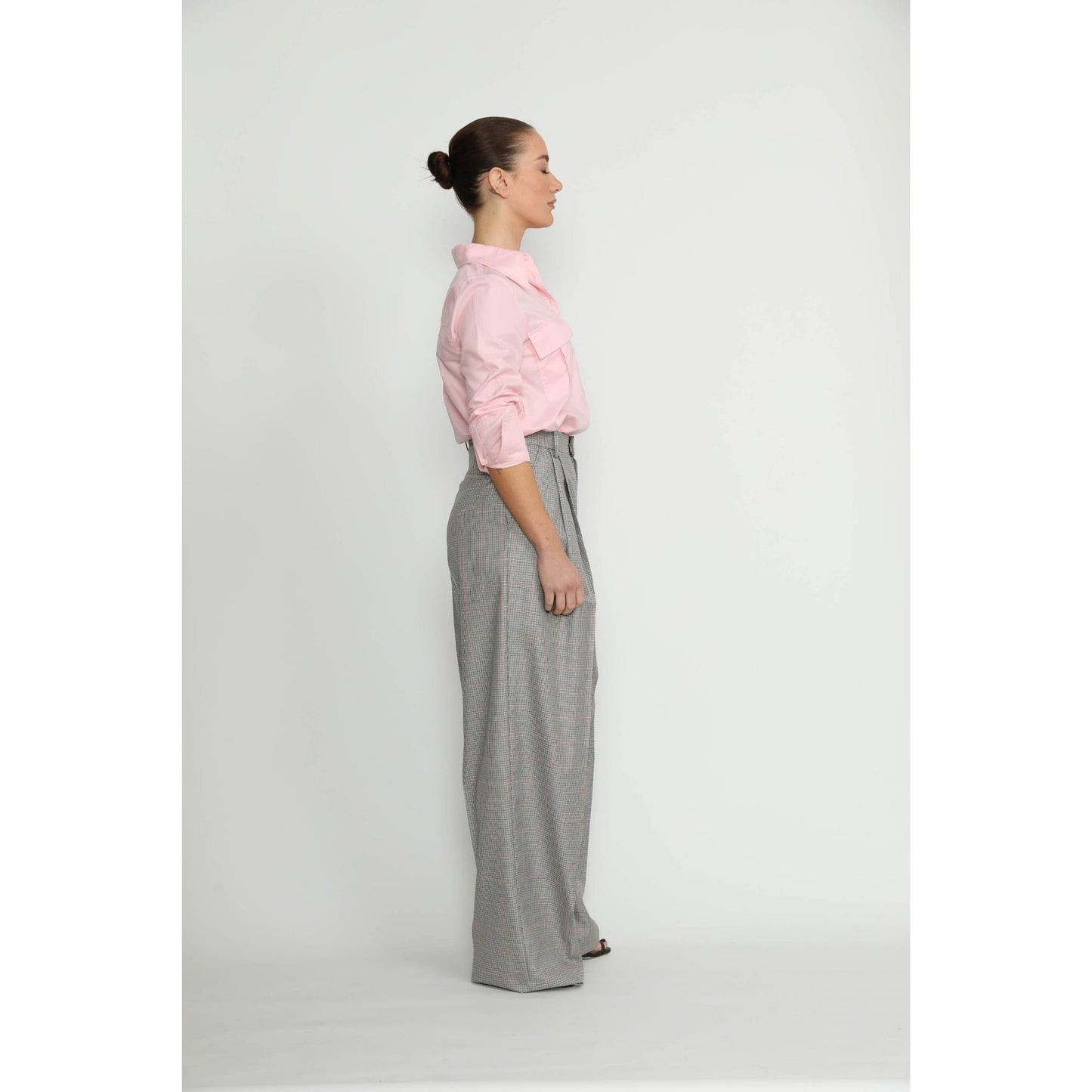 Women Siena Trousers - Siena Wide Leg Trousers in Grey Princess Check