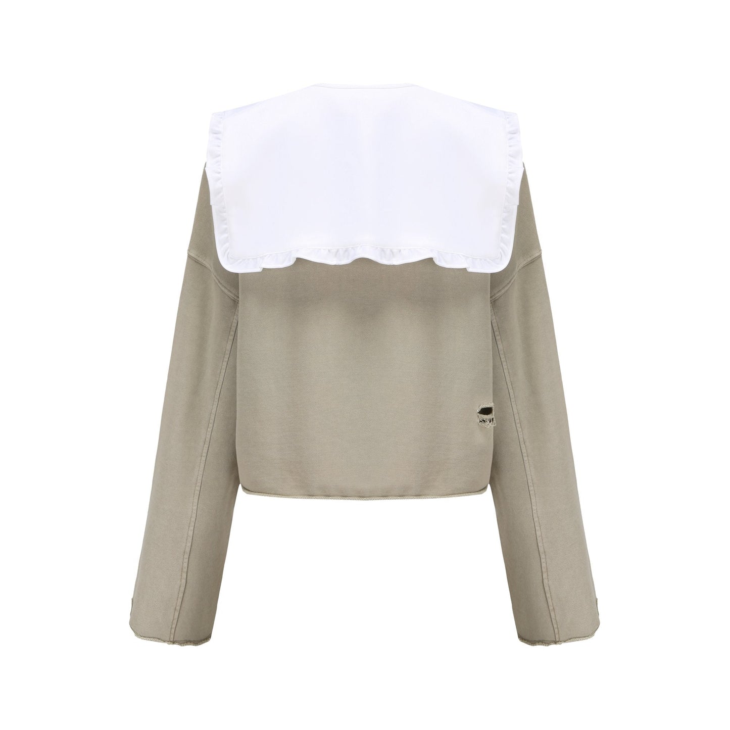 Women Detachable Ruffle Collar Sweatshirt - Beige