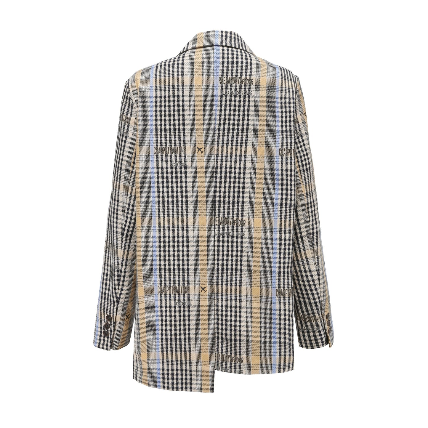 Women Wordings Jacquard Checkers Blazer - Checkered