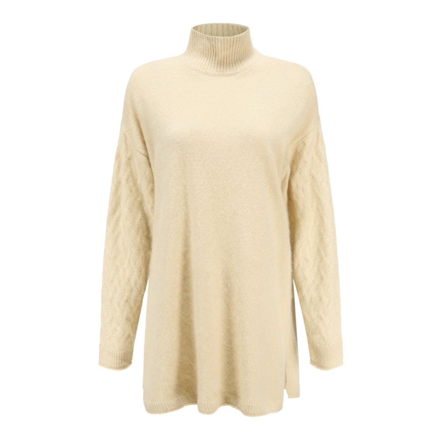 Women High Slit Knitted Tunic - Light Yellow
