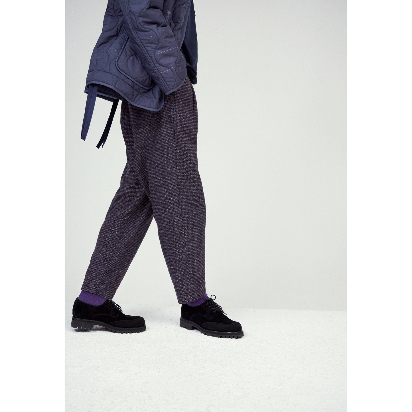 Men Elastic Drawstring Waist Wide Tapered Pants - Navy