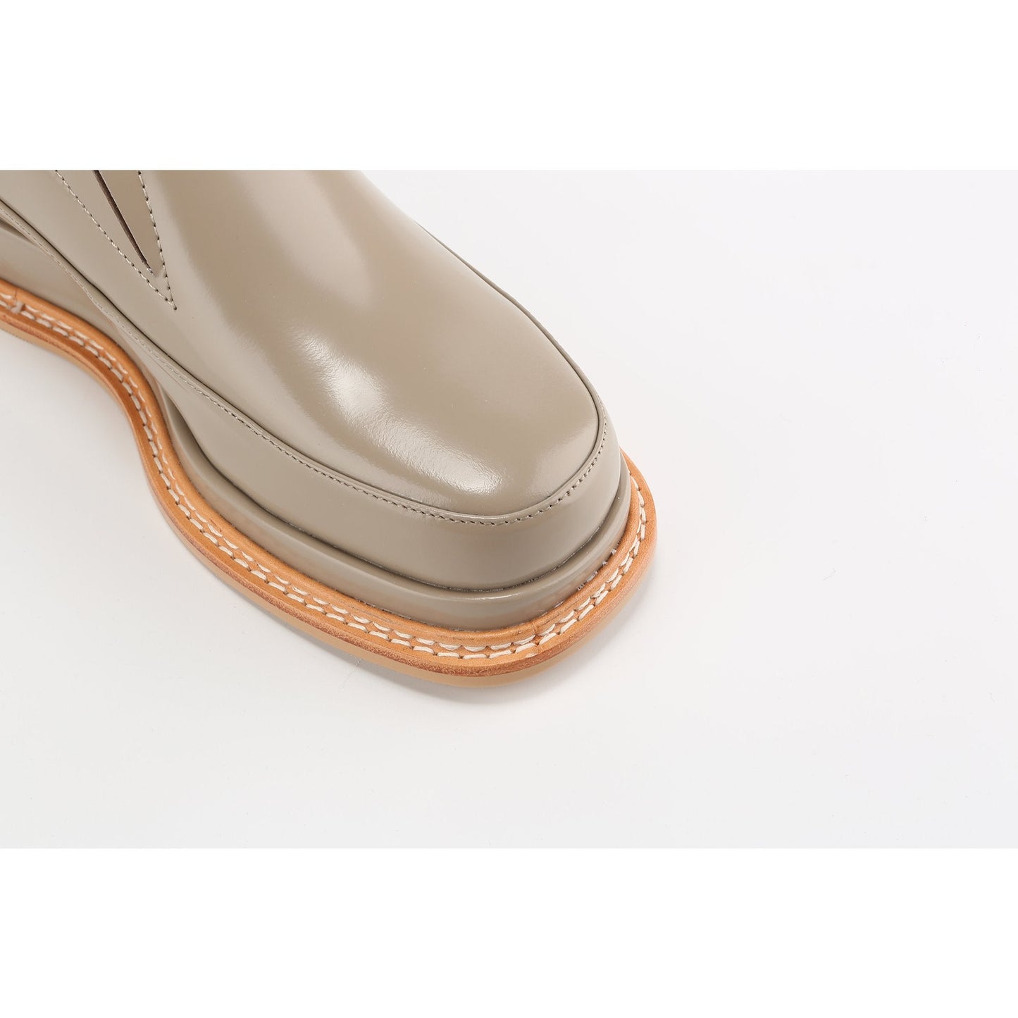Women Ladies Glossy Flatform Flats - Beige