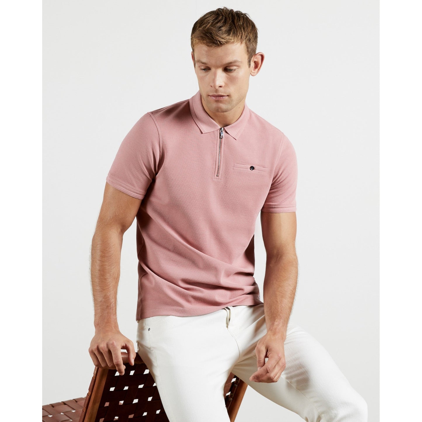男士 Dodgem 短袖紋理 Polo 衫 - 中粉紅色
