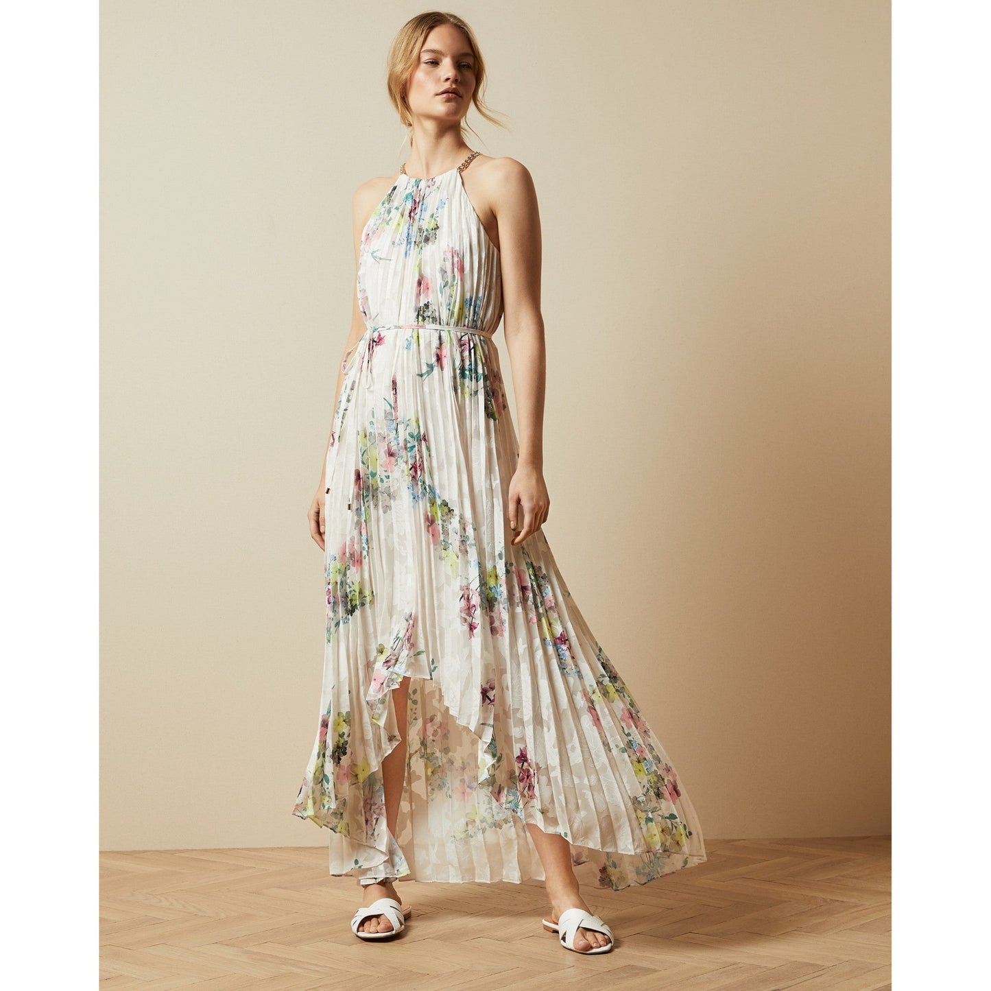 Women Threlin-Pergola Pleated Halterneck Dress - Ivory