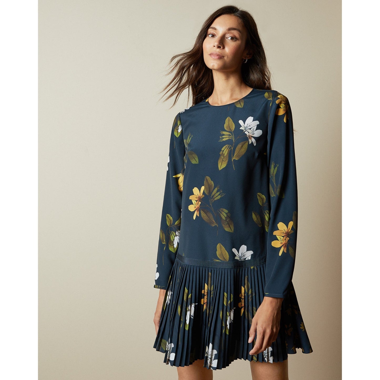 Women Danees-Savanna Printed Long Sleeve Mini Dress - Dark-Blue