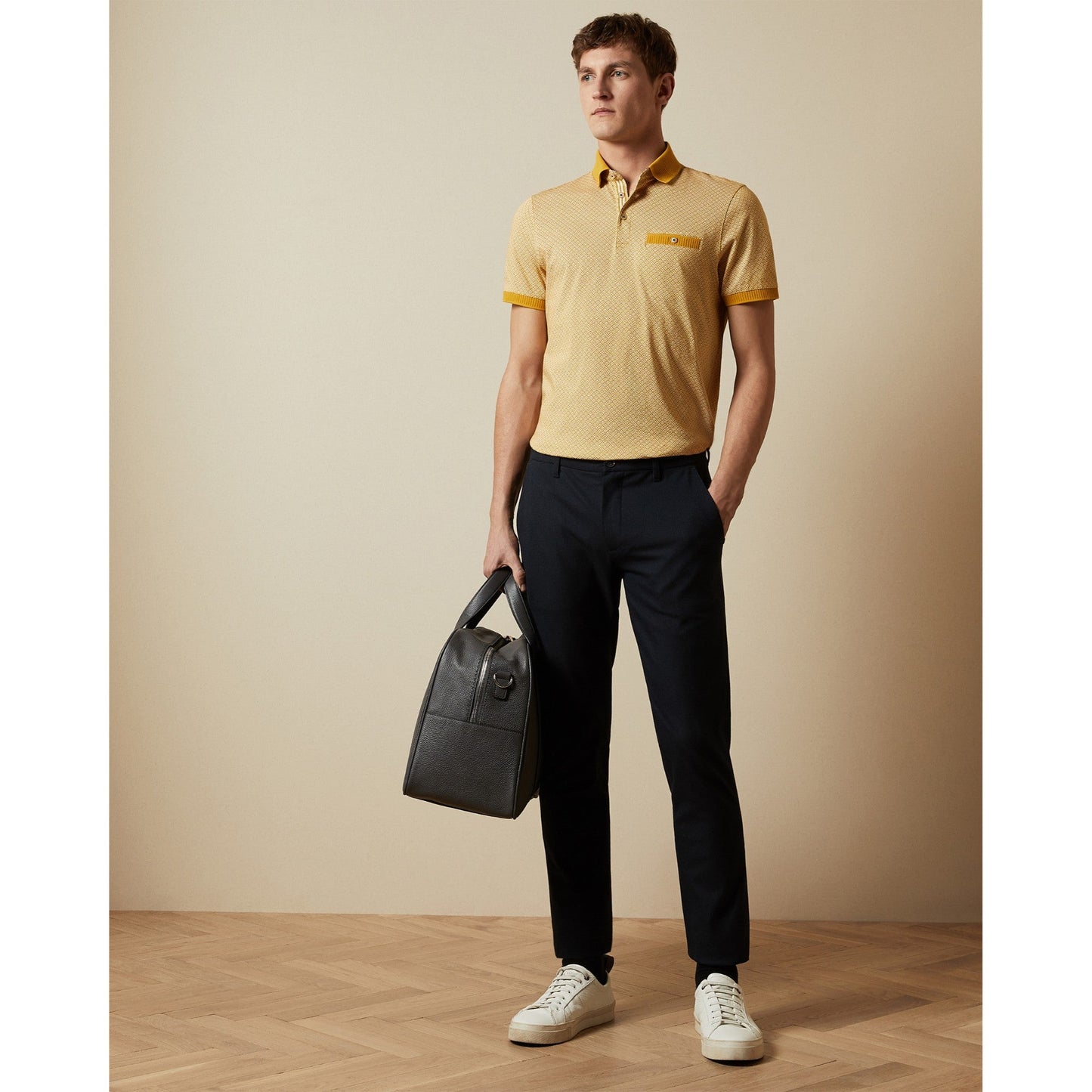 Men Sculpt-Geo Printed Ss Polo - Yellow